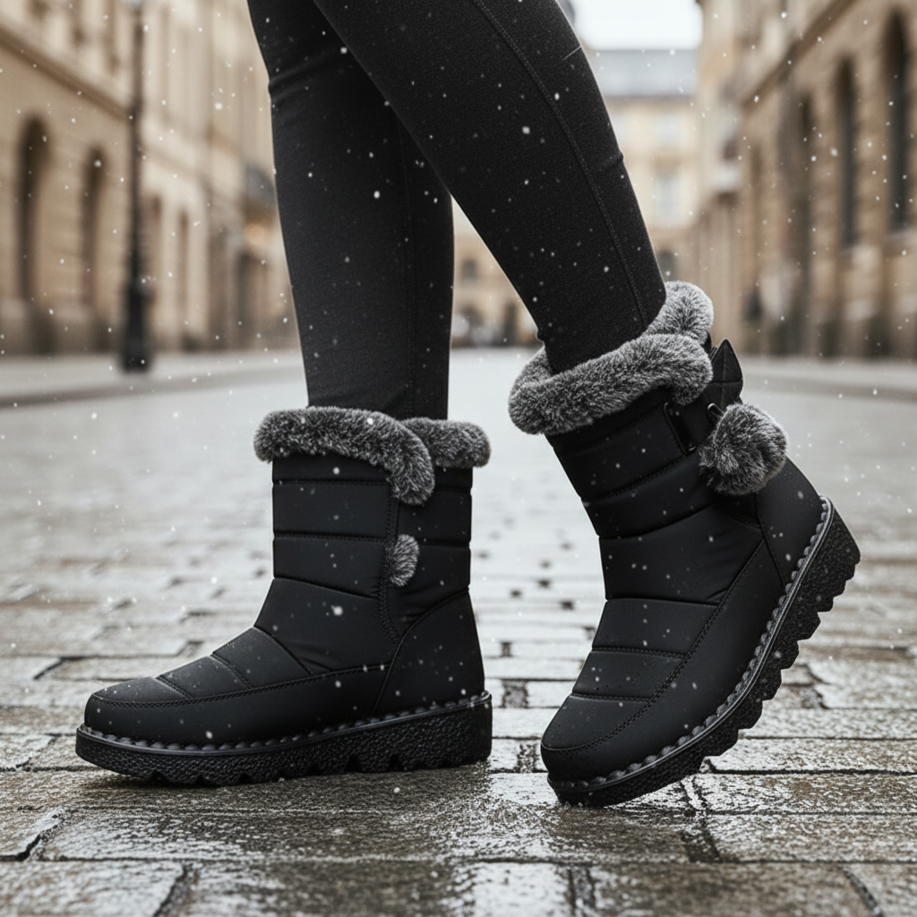 Gefütterte Winterstiefel Damen Wasserabweisend Klettverschluss Rutschfeste Schneestiefel Warm Gefüttert Komfortabel | Sansoti