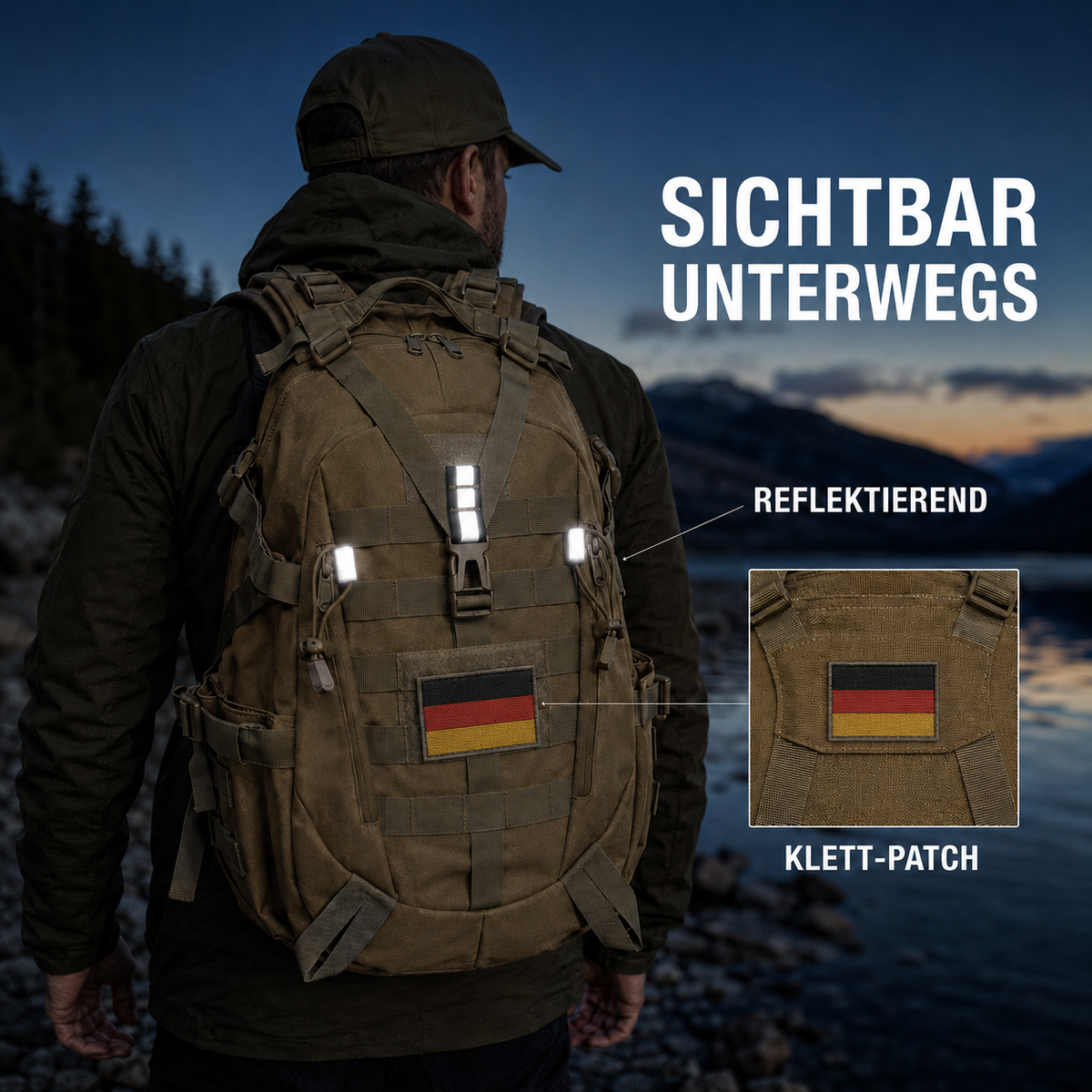 Tactical Backpack 40 Liters, Waterproof, with Laptop Compartment, Military Outdoor Hiking Backpack, Camouflage Black, Hiking | Sansoti