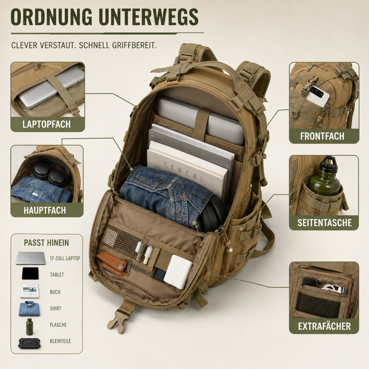 Tactical Backpack 40 Liters, Waterproof, with Laptop Compartment, Military Outdoor Hiking Backpack, Camouflage Black, Hiking | Sansoti