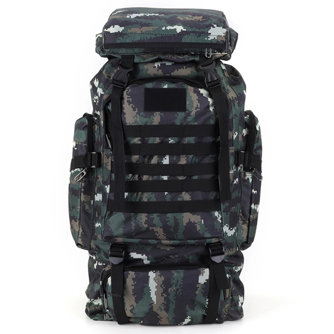 Sac à dos de trekking 80 litres avec système MOLLE ergonomique, sac à dos outdoor camouflage kaki noir pour randonnée | Sansoti