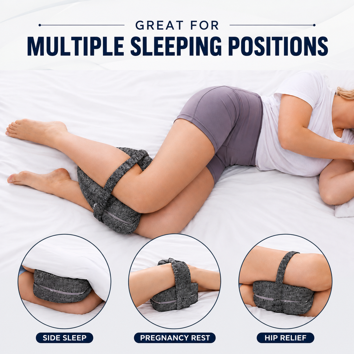 Ergonomic Leg Pillow for Side Sleepers Heart-Shaped Hip Relief Adjustable Strap Breathable Mesh Sleep Comfort | Sansoti