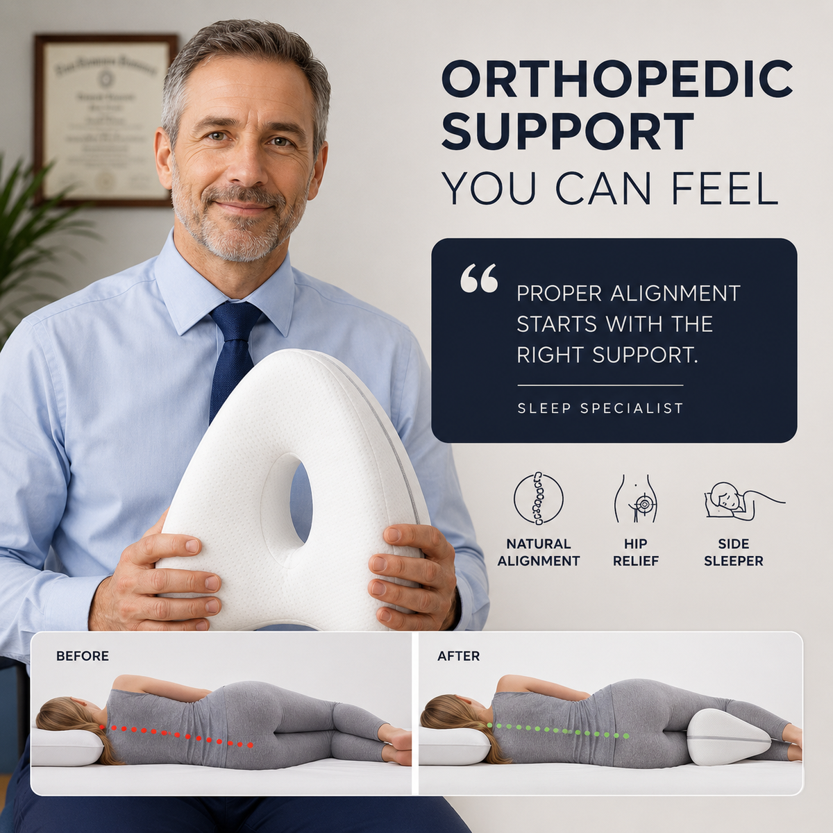 Ergonomic Leg Pillow for Side Sleepers Heart-Shaped Hip Relief Adjustable Strap Breathable Mesh Sleep Comfort | Sansoti