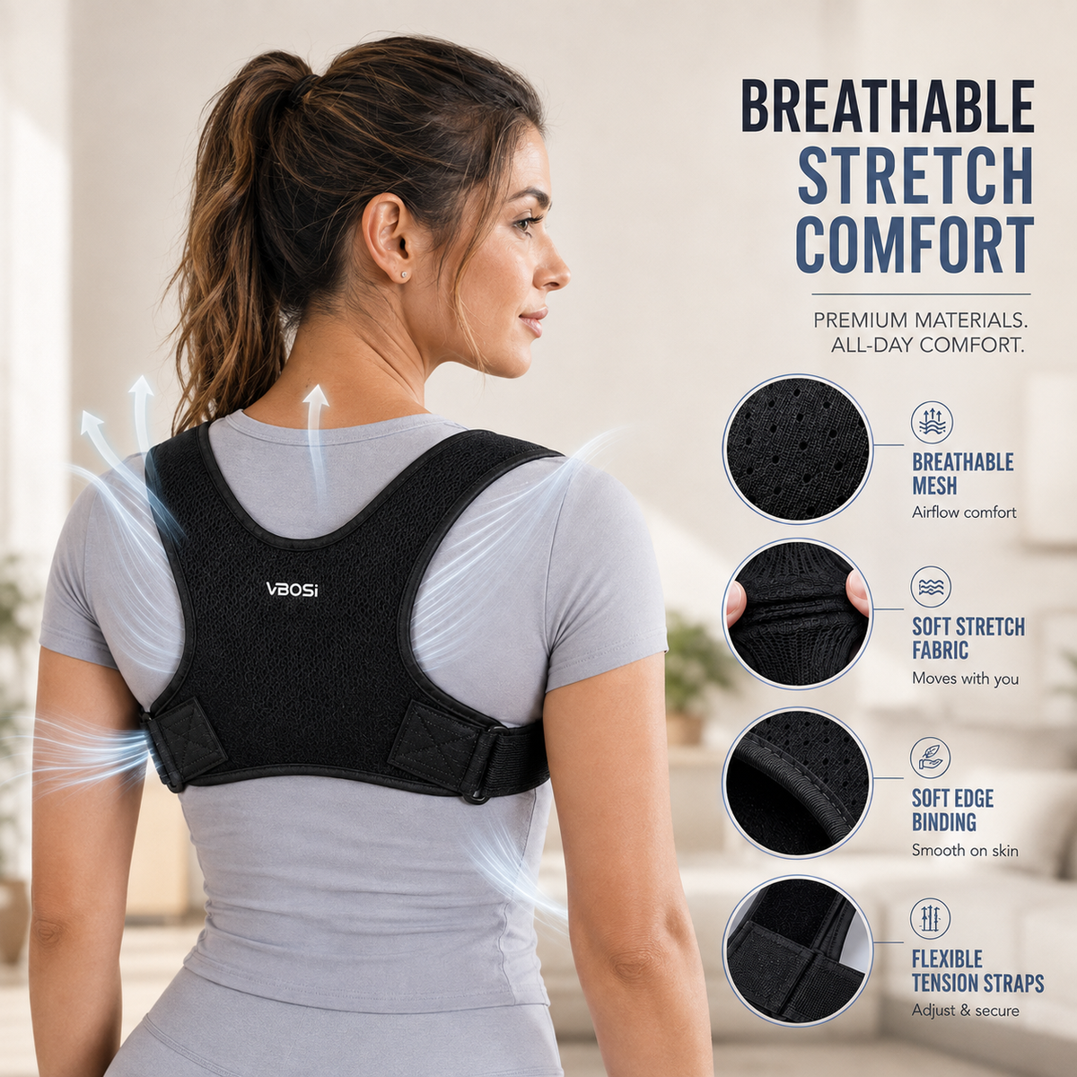 Adjustable Upper Back and Shoulder Posture Brace Ergonomic Posture Support Back Support Black Gray | Sansoti