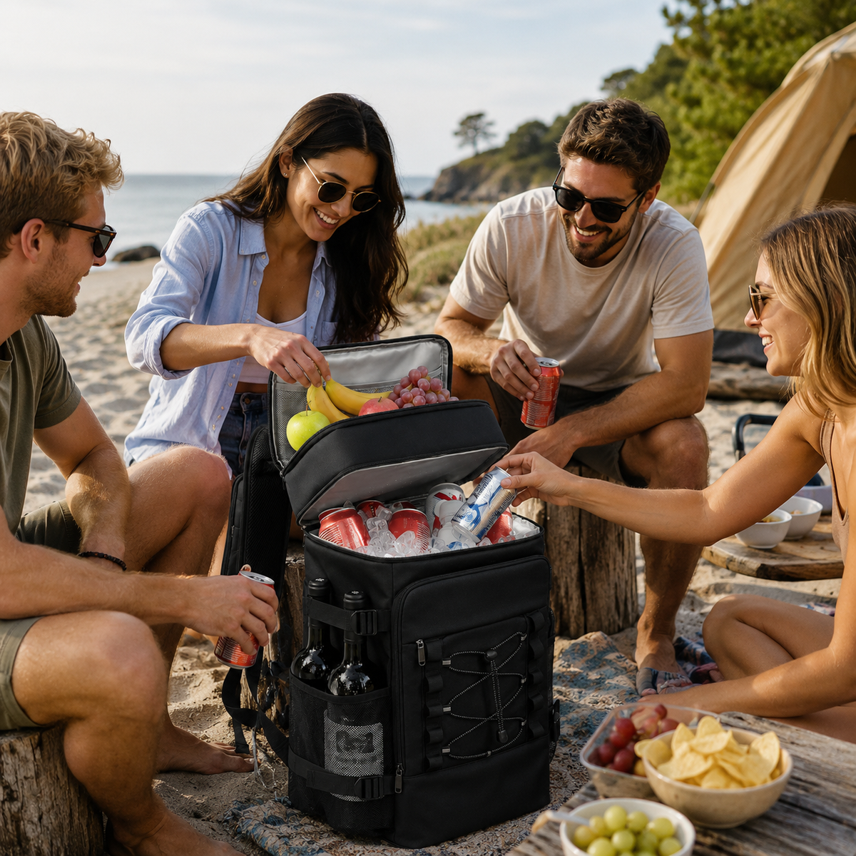 Insulated Cooler Backpack with Bottle Holders Double Compartments Thermal Insulation for Picnics Camping | Sansoti