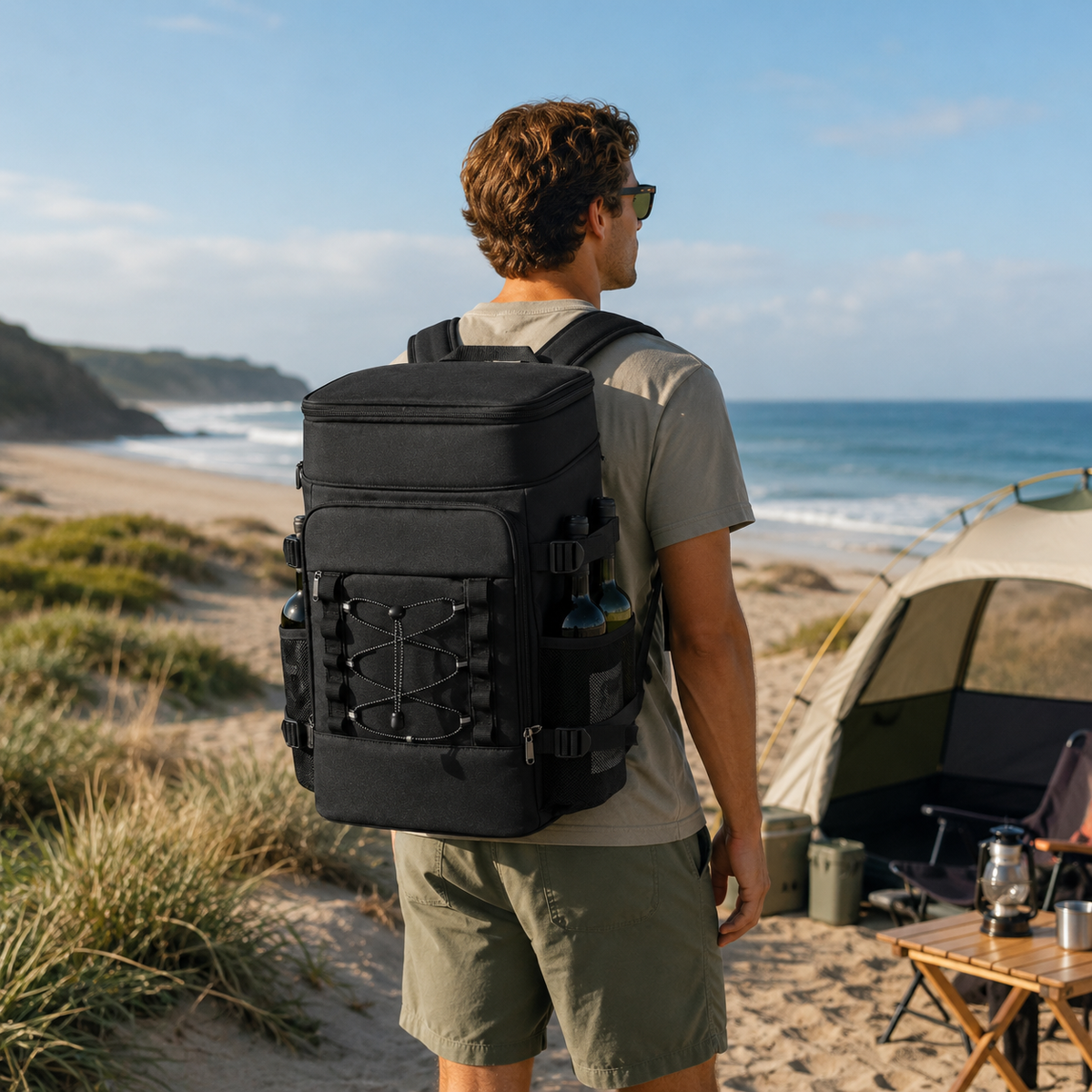 Insulated Cooler Backpack with Bottle Holders Double Compartments Thermal Insulation for Picnics Camping | Sansoti