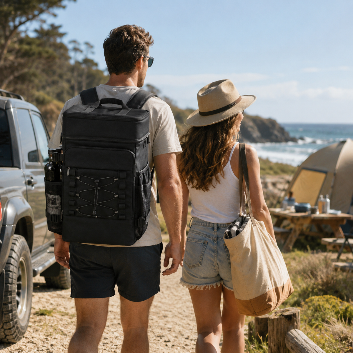 Insulated Cooler Backpack with Bottle Holders Double Compartments Thermal Insulation for Picnics Camping | Sansoti