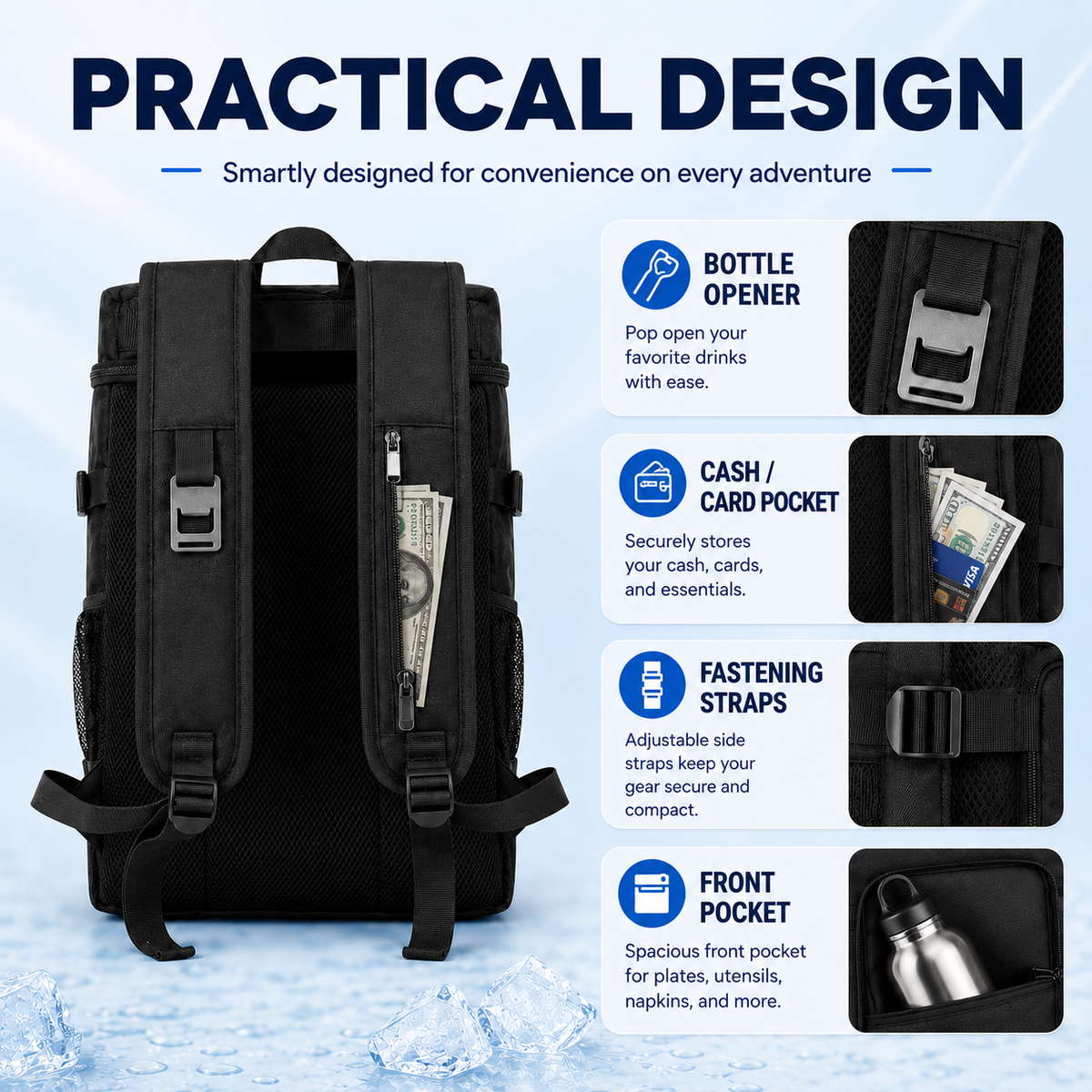 Insulated Cooler Backpack with Bottle Holders Double Compartments Thermal Insulation for Picnics Camping | Sansoti