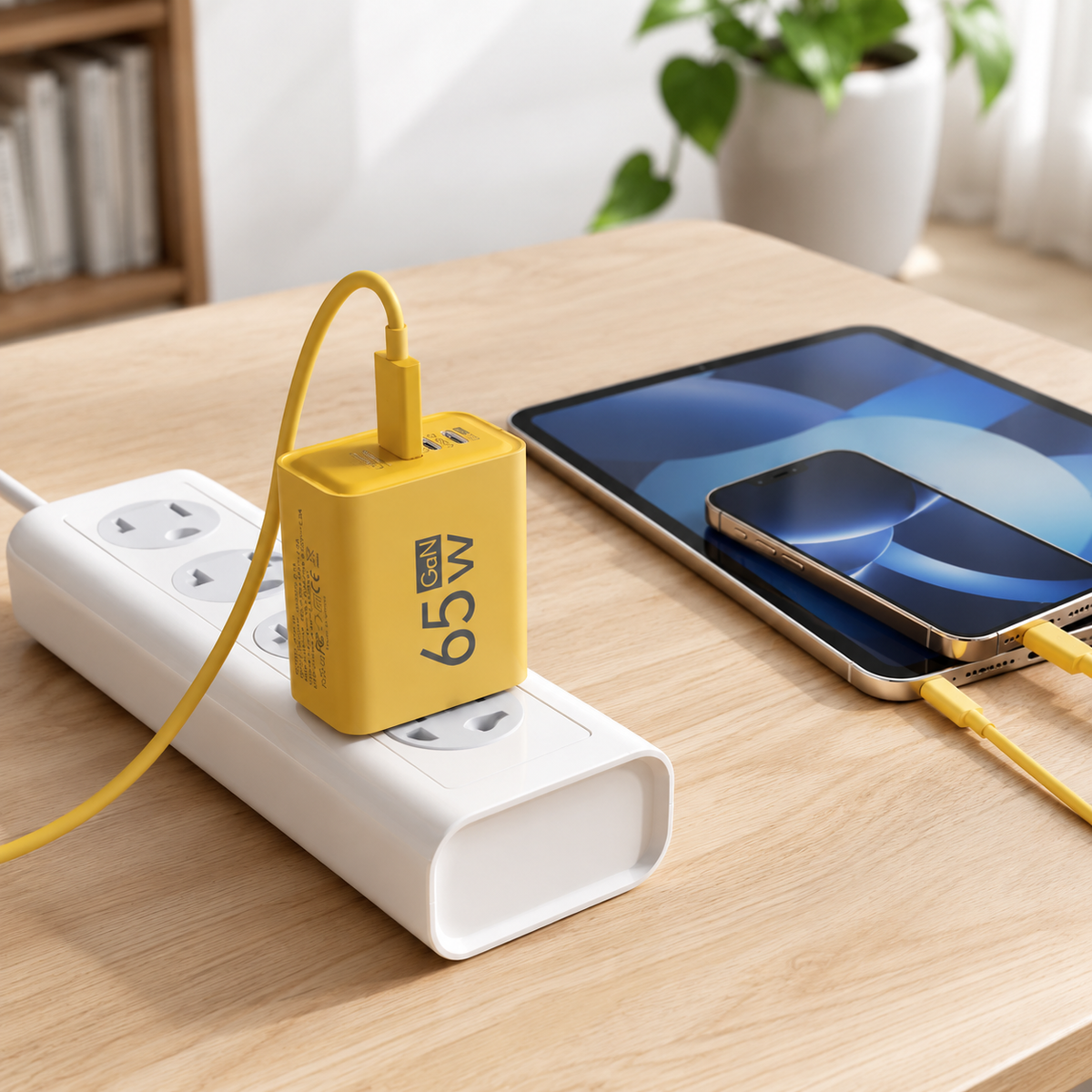 Compact Wall Charger with 6 Ports, USB-C, USB-A, Fast Charging for Phone, Tablet, Laptop, Travel Adapter, GaN, Home Office | Sansoti
