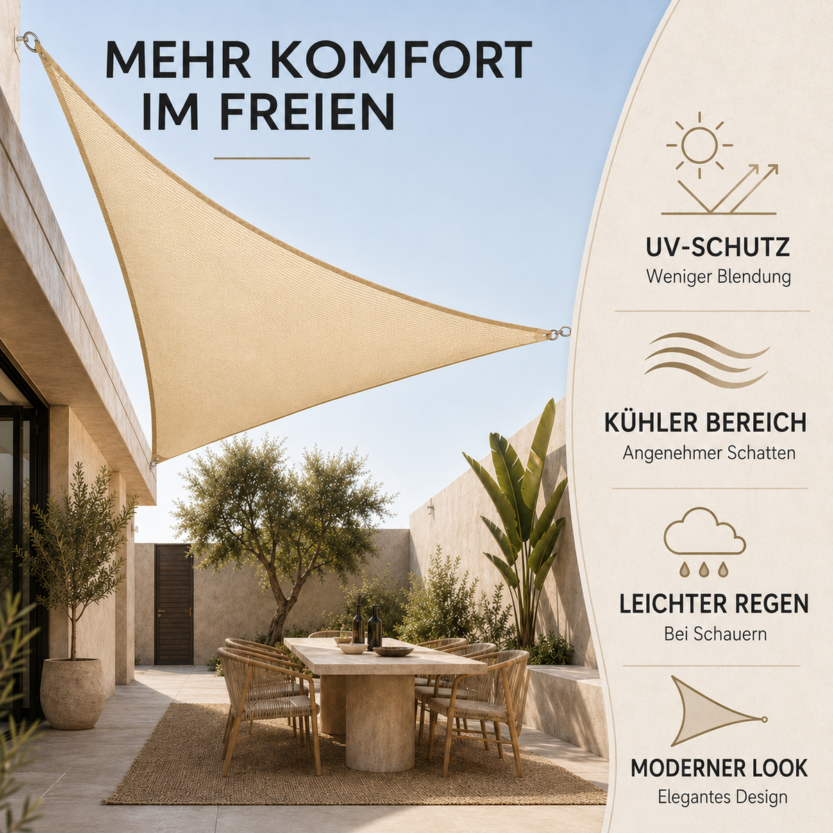Driehoekig Schaduwzeil Waterdicht UV-Bescherming Tuin Terras Vierkant Zonwering Buiten Zonnedoek Schaduwdoek | Sansoti