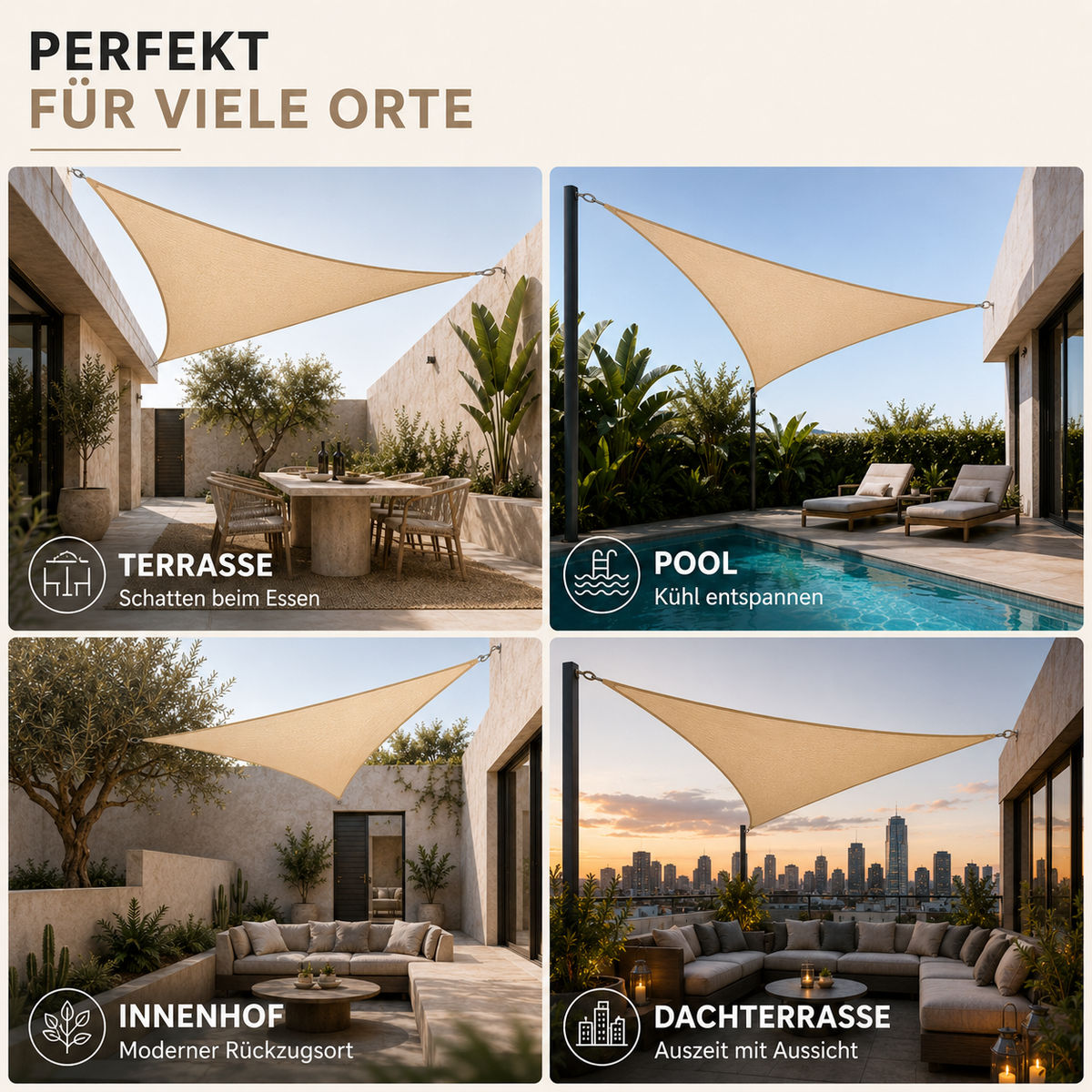 Driehoekig Schaduwzeil Waterdicht UV-Bescherming Tuin Terras Vierkant Zonwering Buiten Zonnedoek Schaduwdoek | Sansoti