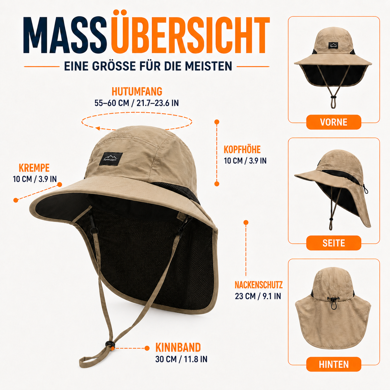 Hoed met Brede Rand en Nekbescherming – UV-Bestendig voor Wandelen en Outdoor | Sansoti