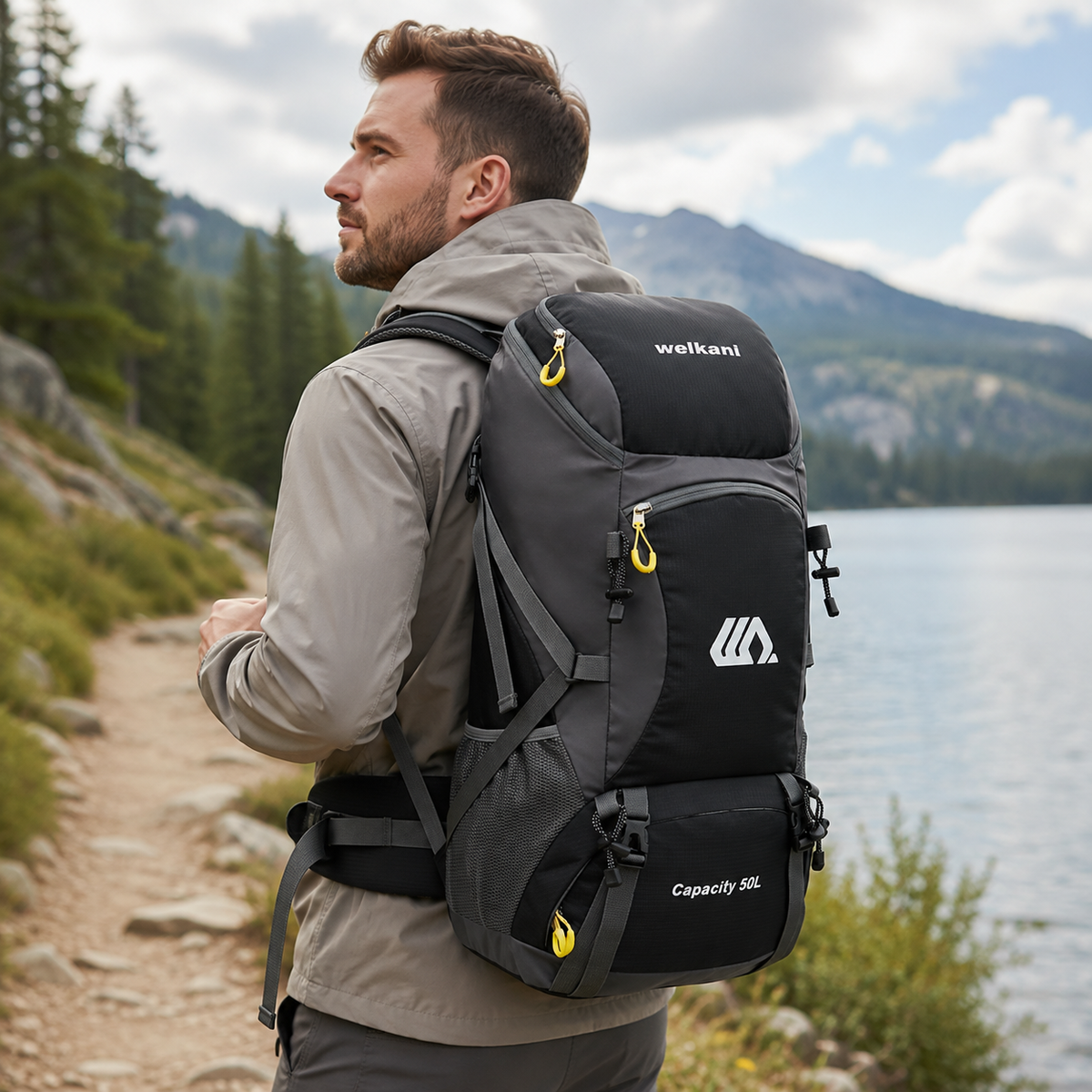 Sac à dos outdoor 50 L avec compartiment à chaussures, dos respirant, ceinture abdominale réglable et imperméable pour trekking | Sansoti