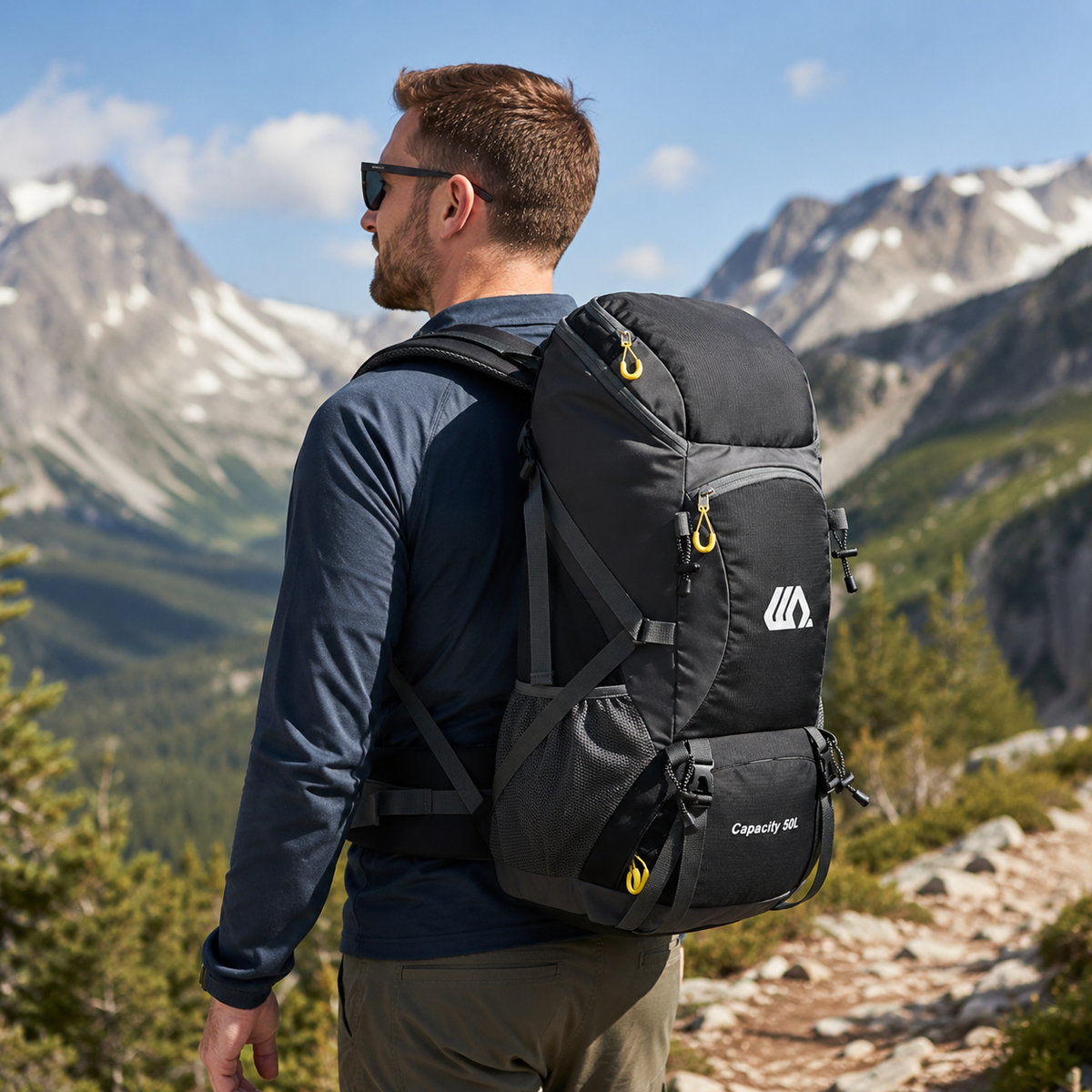 Sac à dos outdoor 50 L avec compartiment à chaussures, dos respirant, ceinture abdominale réglable et imperméable pour trekking | Sansoti