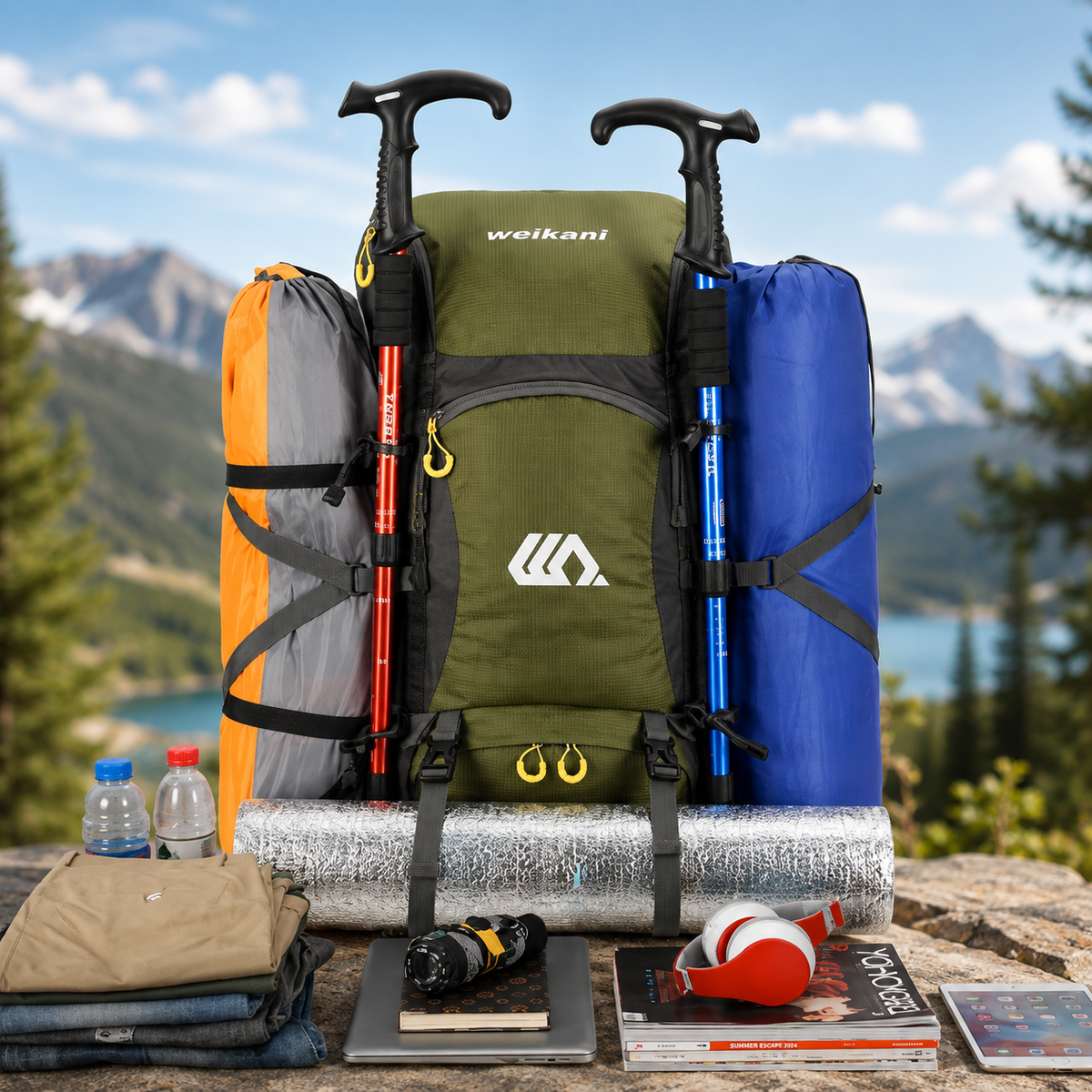 Sac à dos outdoor 50 L avec compartiment à chaussures, dos respirant, ceinture abdominale réglable et imperméable pour trekking | Sansoti