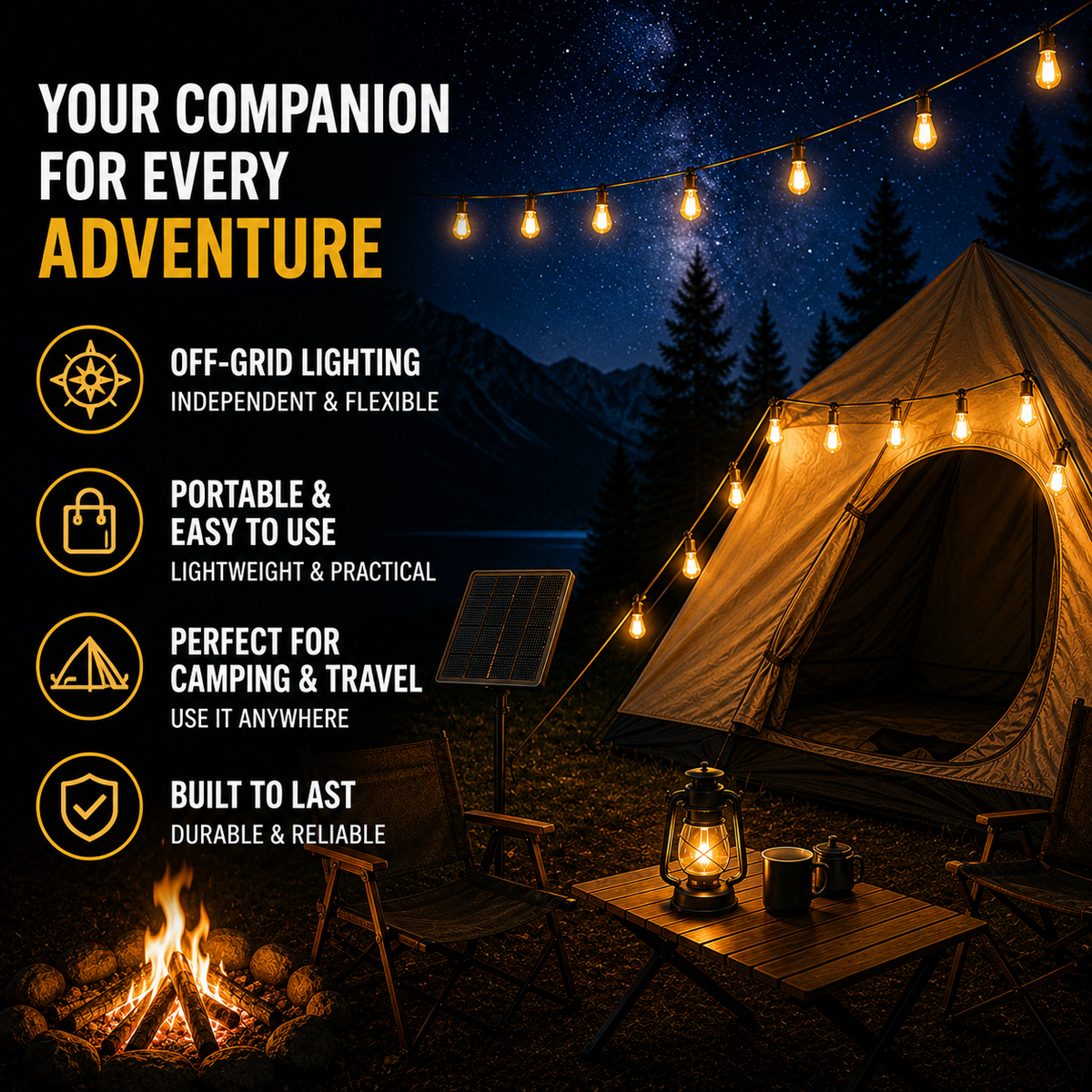 Solar-Powered Vintage Edison LED String Lights, 10 Meters, Waterproof IP65, Ambient Lighting for Garden, Patio, and Camping | Sansoti