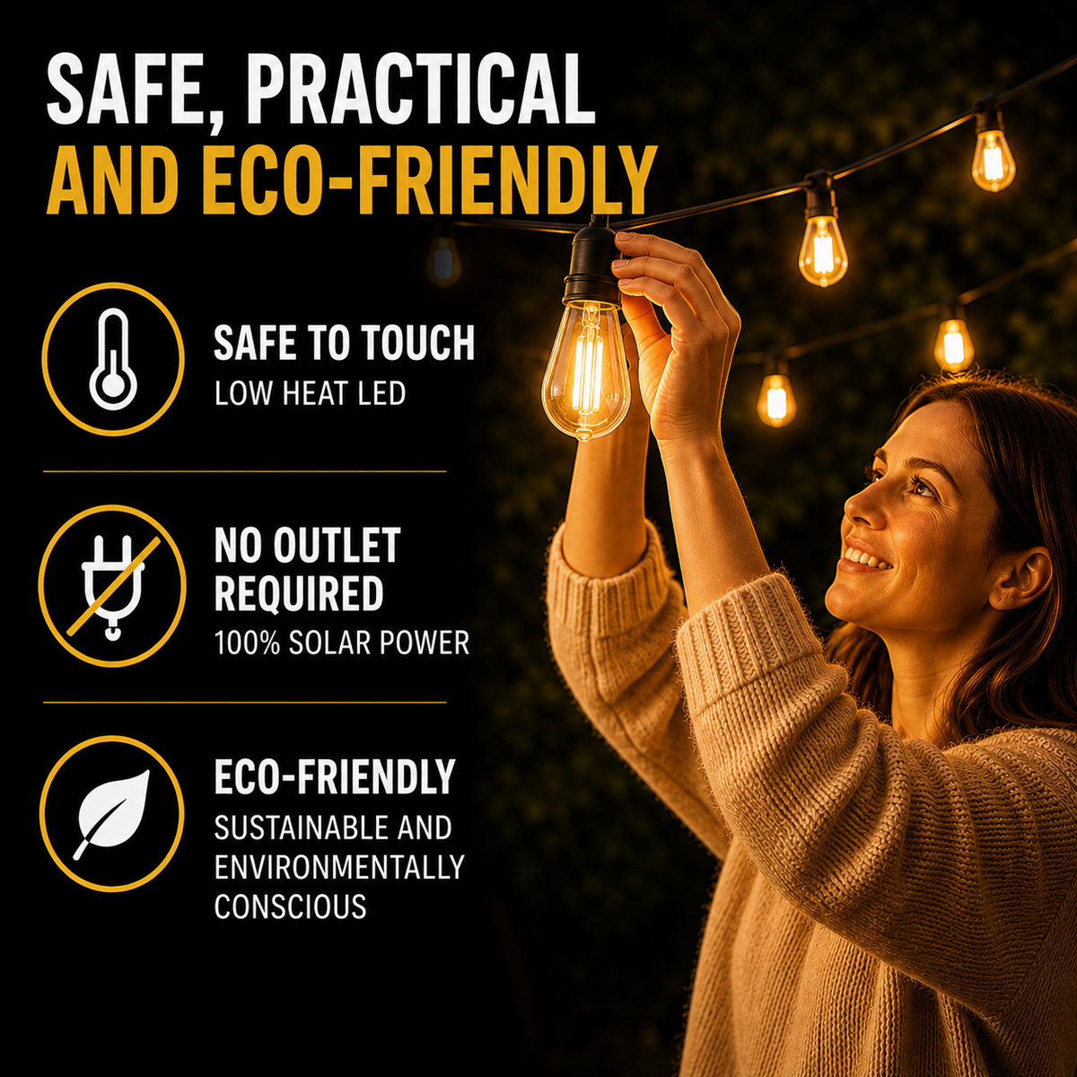 Solar-Powered Vintage Edison LED String Lights, 10 Meters, Waterproof IP65, Ambient Lighting for Garden, Patio, and Camping | Sansoti