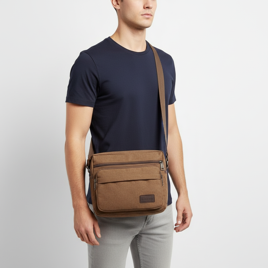 Canvas-Schultertasche, Crossbody, Vintage-Messenger, Unisex, verstellbar, Braun, Schwarz, Grün, für den täglichen Gebrauch | Sansoti