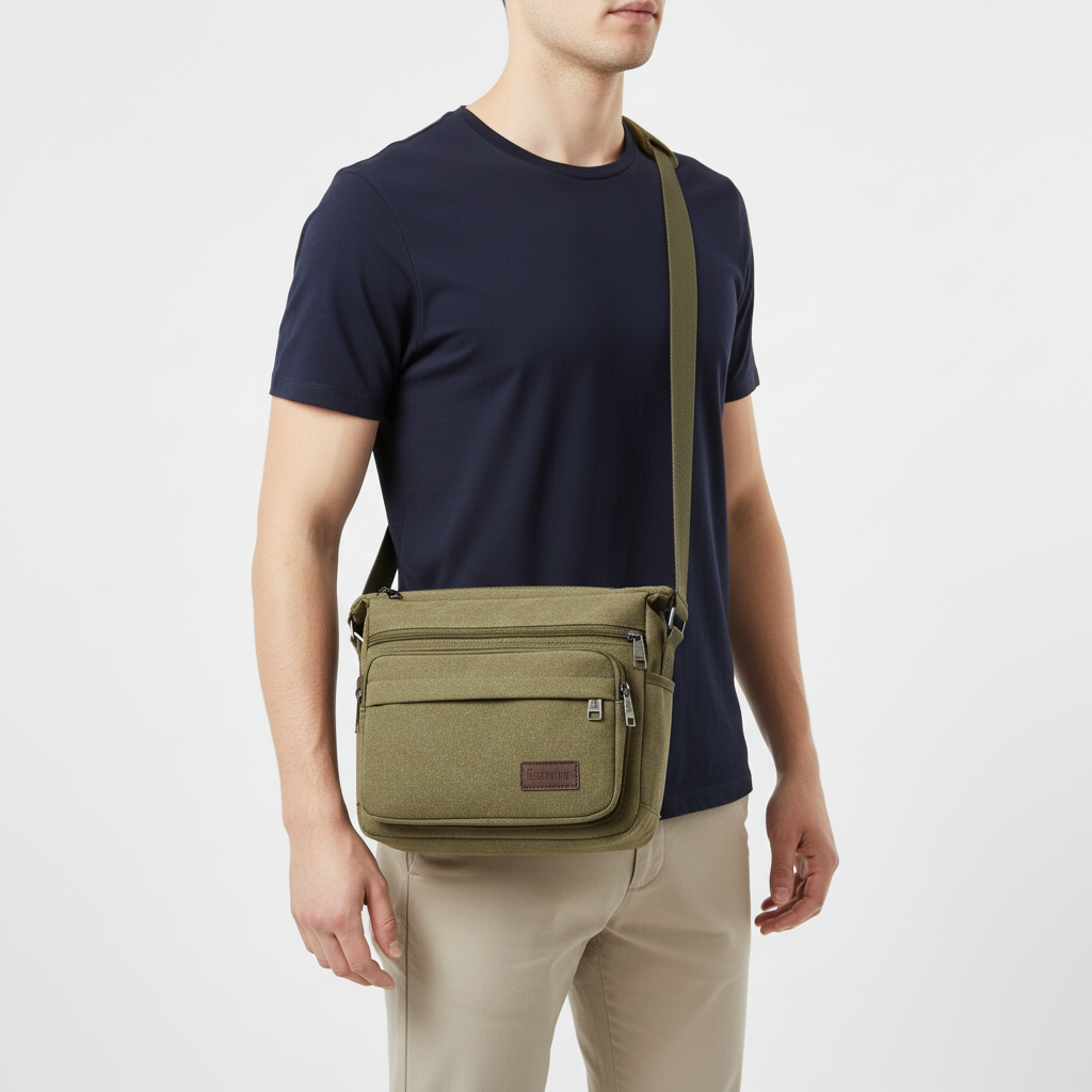 Canvas-Schultertasche, Crossbody, Vintage-Messenger, Unisex, verstellbar, Braun, Schwarz, Grün, für den täglichen Gebrauch | Sansoti