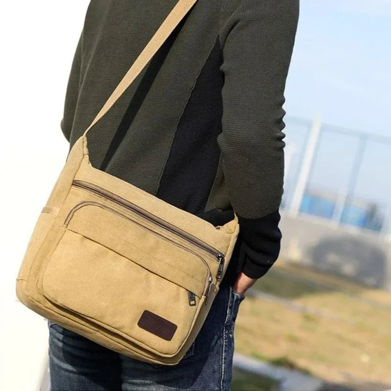 Canvas-Schultertasche, Crossbody, Vintage-Messenger, Unisex, verstellbar, Braun, Schwarz, Grün, für den täglichen Gebrauch | Sansoti