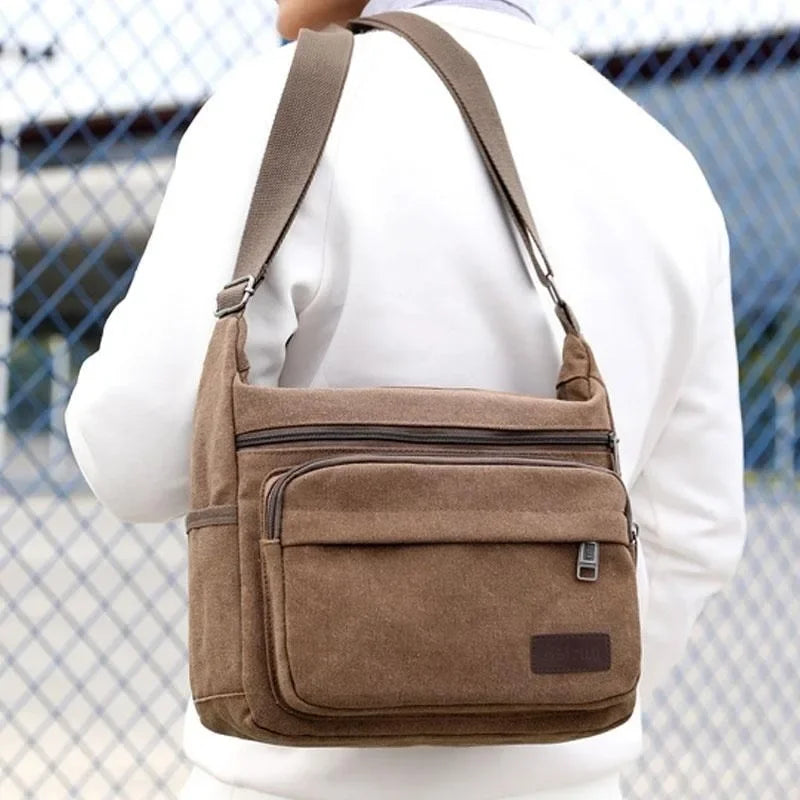 Canvas-Schultertasche, Crossbody, Vintage-Messenger, Unisex, verstellbar, Braun, Schwarz, Grün, für den täglichen Gebrauch | Sansoti