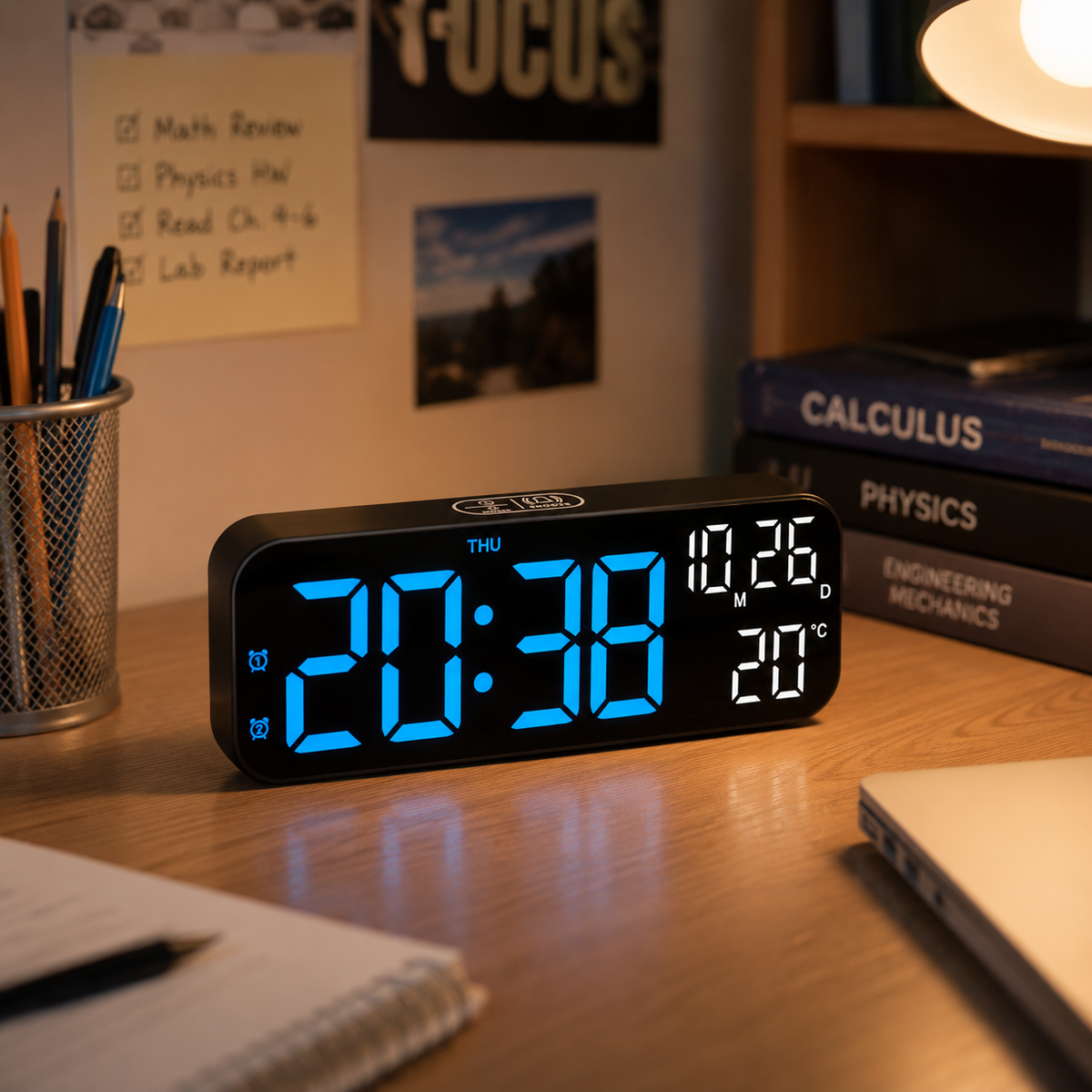 Horloge de table numérique à LED avec affichage de la température, commande vocale, alarme et réveil pour chambre, bureau et table de chevet | Sansoti