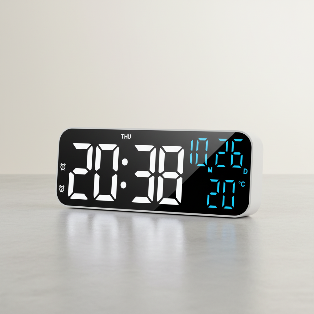 Horloge de table numérique à LED avec affichage de la température, commande vocale, alarme et réveil pour chambre, bureau et table de chevet | Sansoti