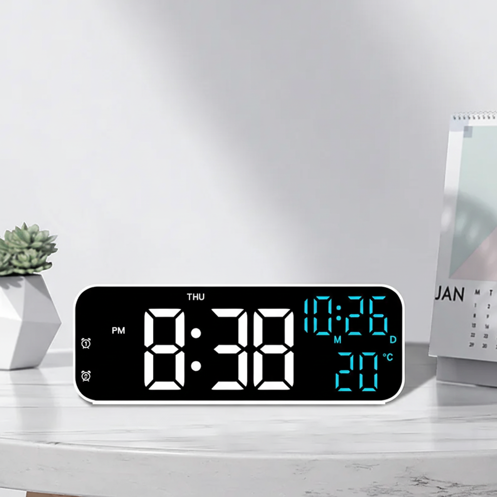 Horloge de table numérique à LED avec affichage de la température, commande vocale, alarme et réveil pour chambre, bureau et table de chevet | Sansoti