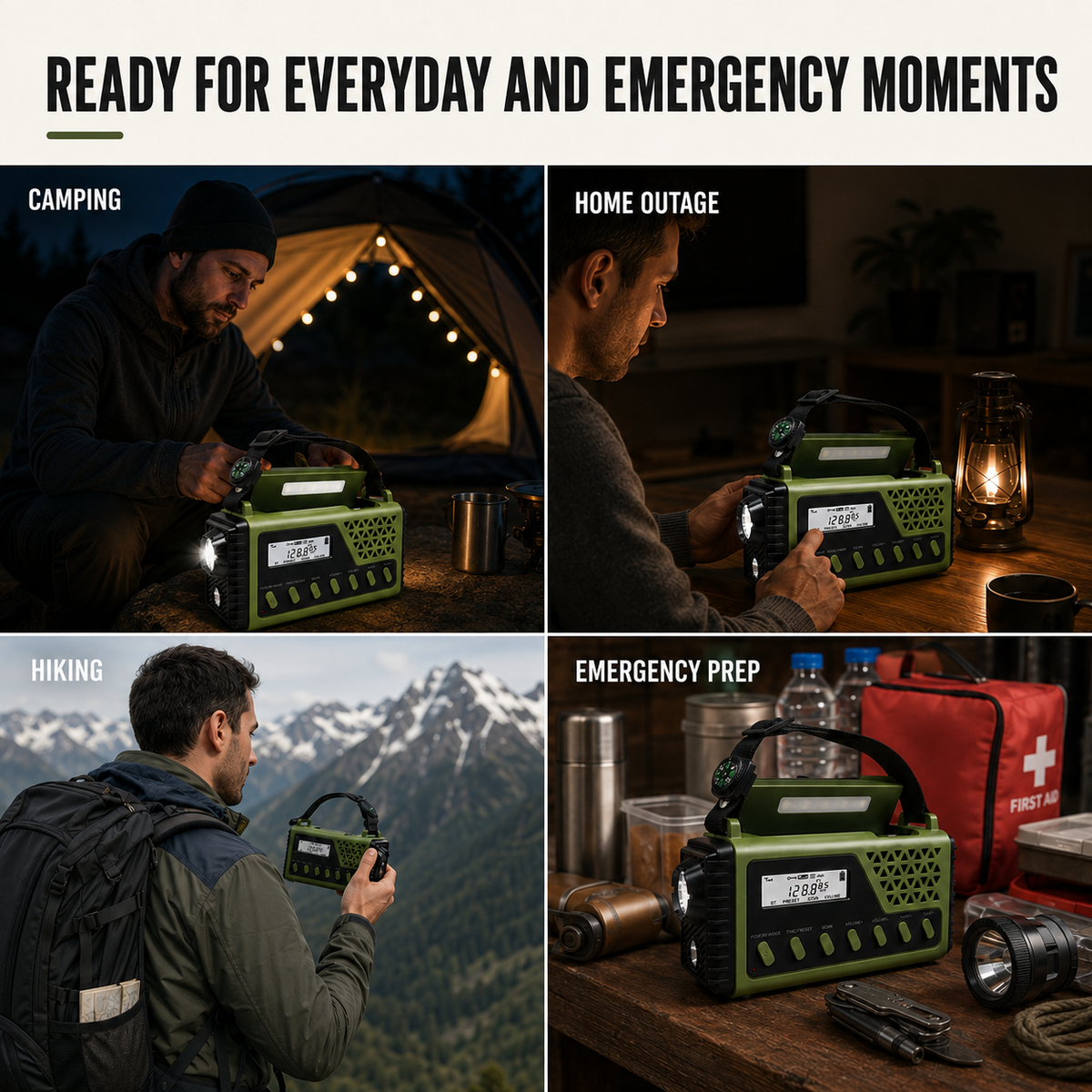 Notfallradio mit Kurbel, Solarbetrieb, Bluetooth, Powerbank und Taschenlampe, wiederaufladbar, 10000mAh für Camping | Sansoti
