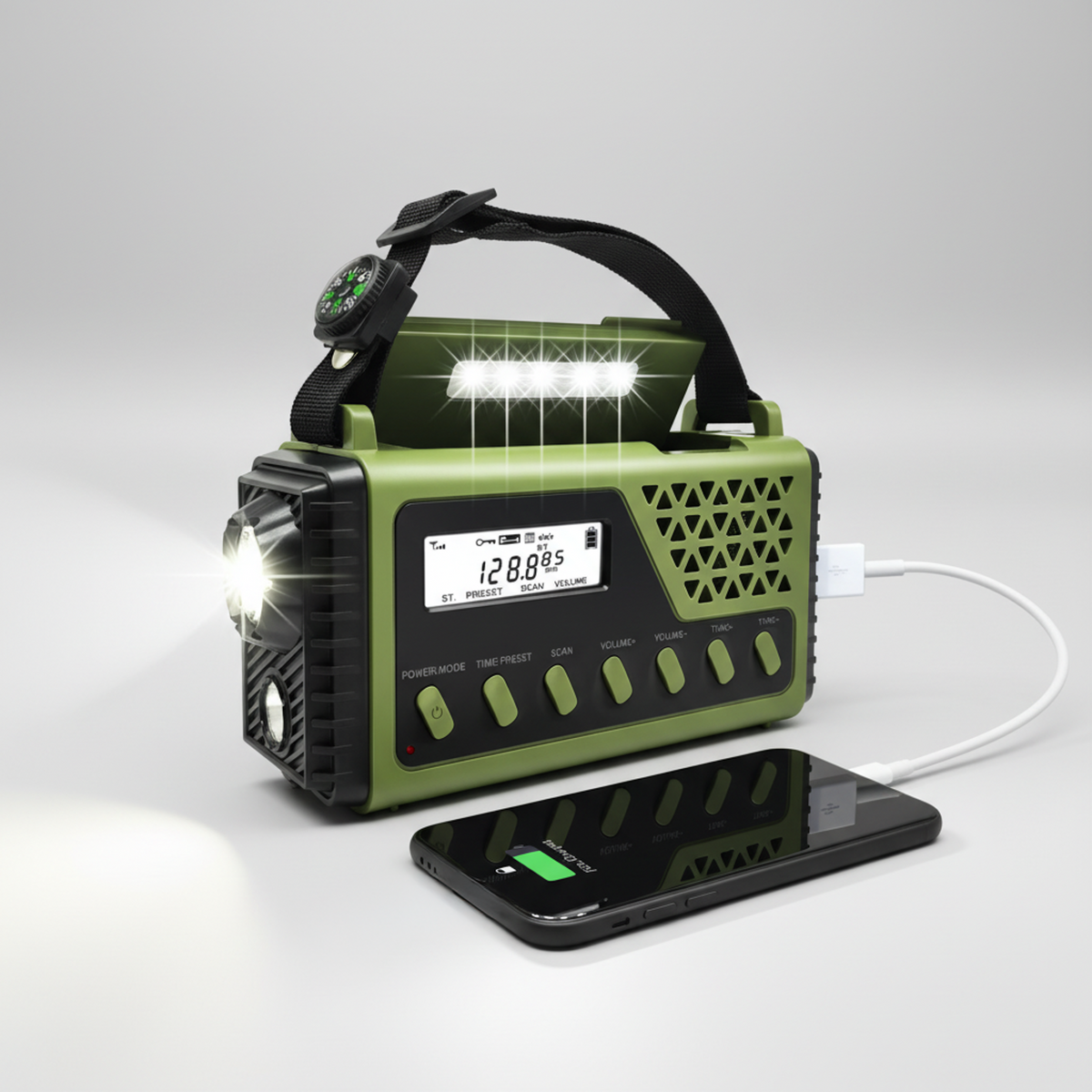 Notfallradio mit Kurbel, Solarbetrieb, Bluetooth, Powerbank und Taschenlampe, wiederaufladbar, 10000mAh für Camping | Sansoti