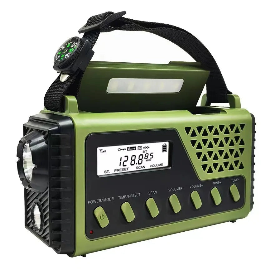 Notfallradio mit Kurbel, Solarbetrieb, Bluetooth, Powerbank und Taschenlampe, wiederaufladbar, 10000mAh für Camping | Sansoti