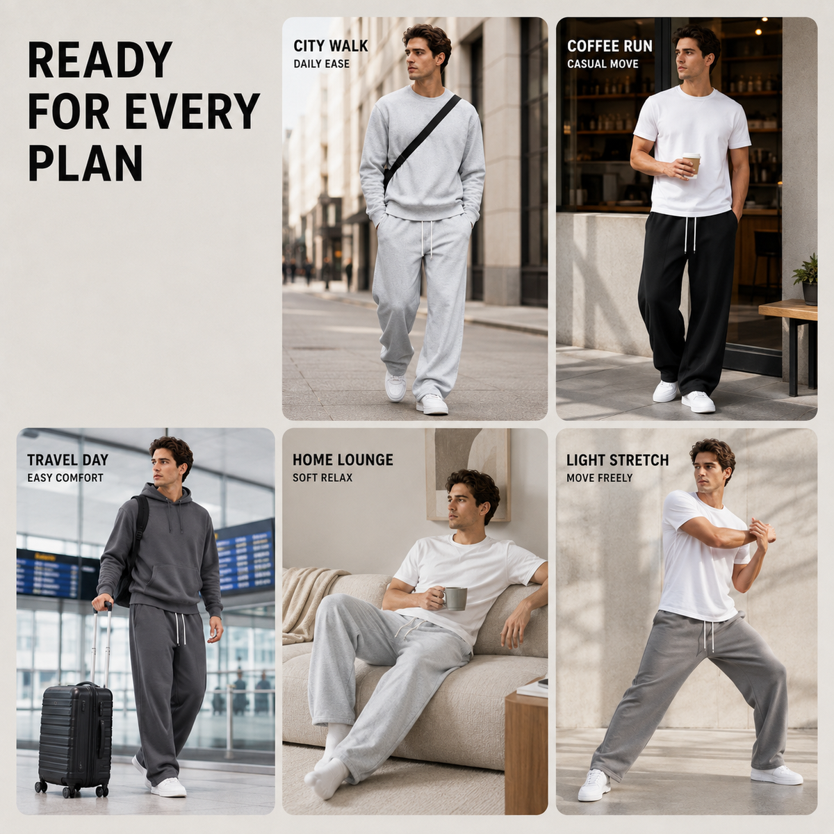 Full-Length Joggers Straight Fit Breathable Knitted Sports Trousers Drawstring Elastic Casual Women's Men's | Sansoti
