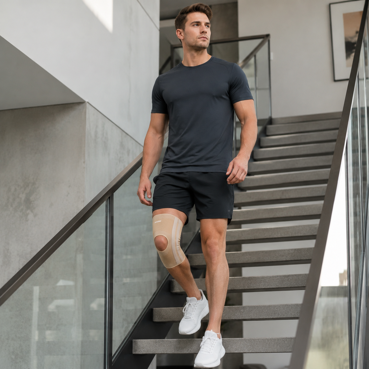 Genouillère respirante avec stabilisation latérale et rotule ouverte pour le sport, la récupération, l’usage quotidien et la mobilité | Sansoti