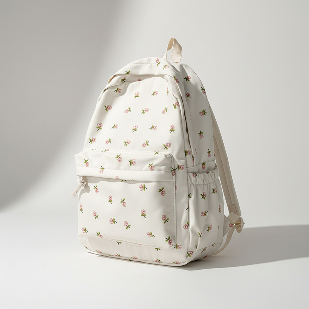 School Backpack with Floral Print Padded Shoulder Straps for Daily Use Studying Travel Laptop | Sansoti