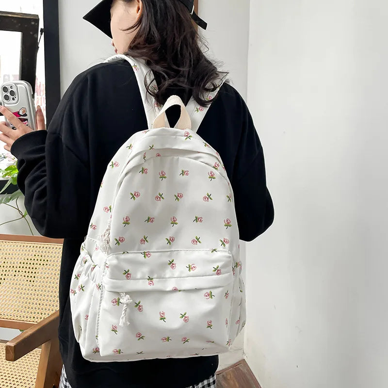 School Backpack with Floral Print Padded Shoulder Straps for Daily Use Studying Travel Laptop | Sansoti