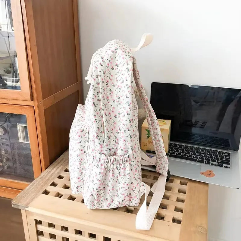 School Backpack with Floral Print Padded Shoulder Straps for Daily Use Studying Travel Laptop | Sansoti