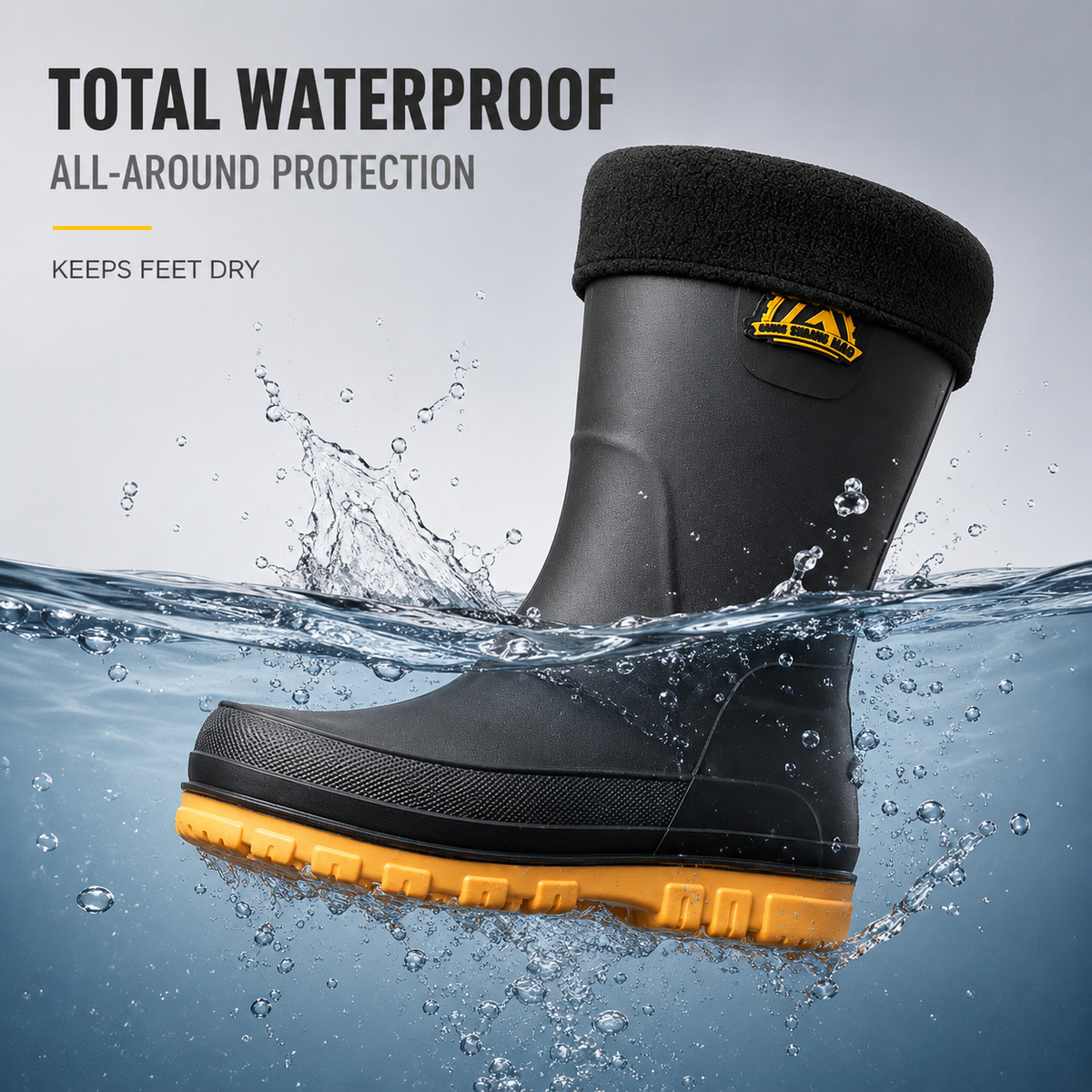 Insulated Men's Mid-Calf Rain Boots Non-Slip Waterproof Winter Boots Lined Outdoor Walking Shoes | Sansoti