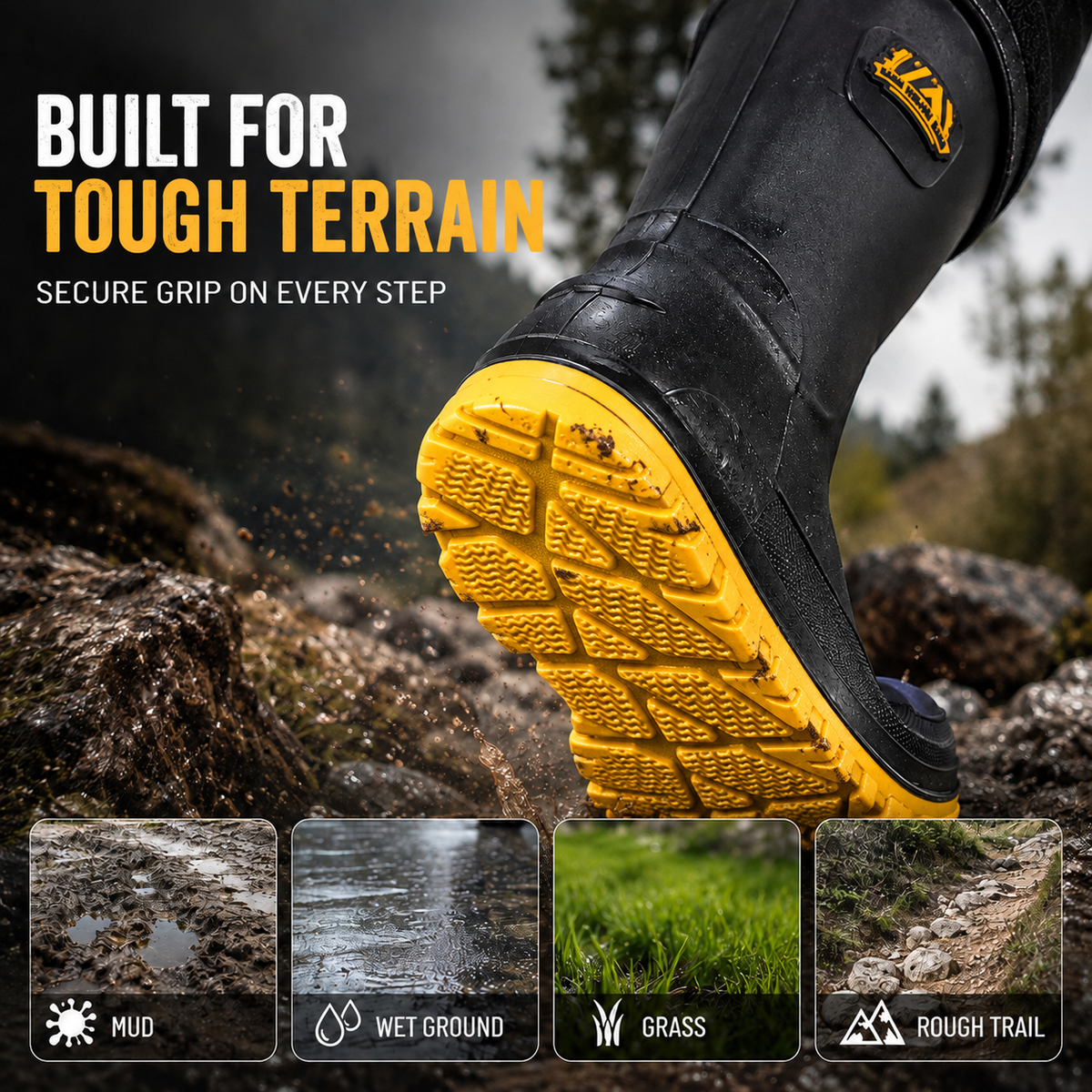 Insulated Men's Mid-Calf Rain Boots Non-Slip Waterproof Winter Boots Lined Outdoor Walking Shoes | Sansoti