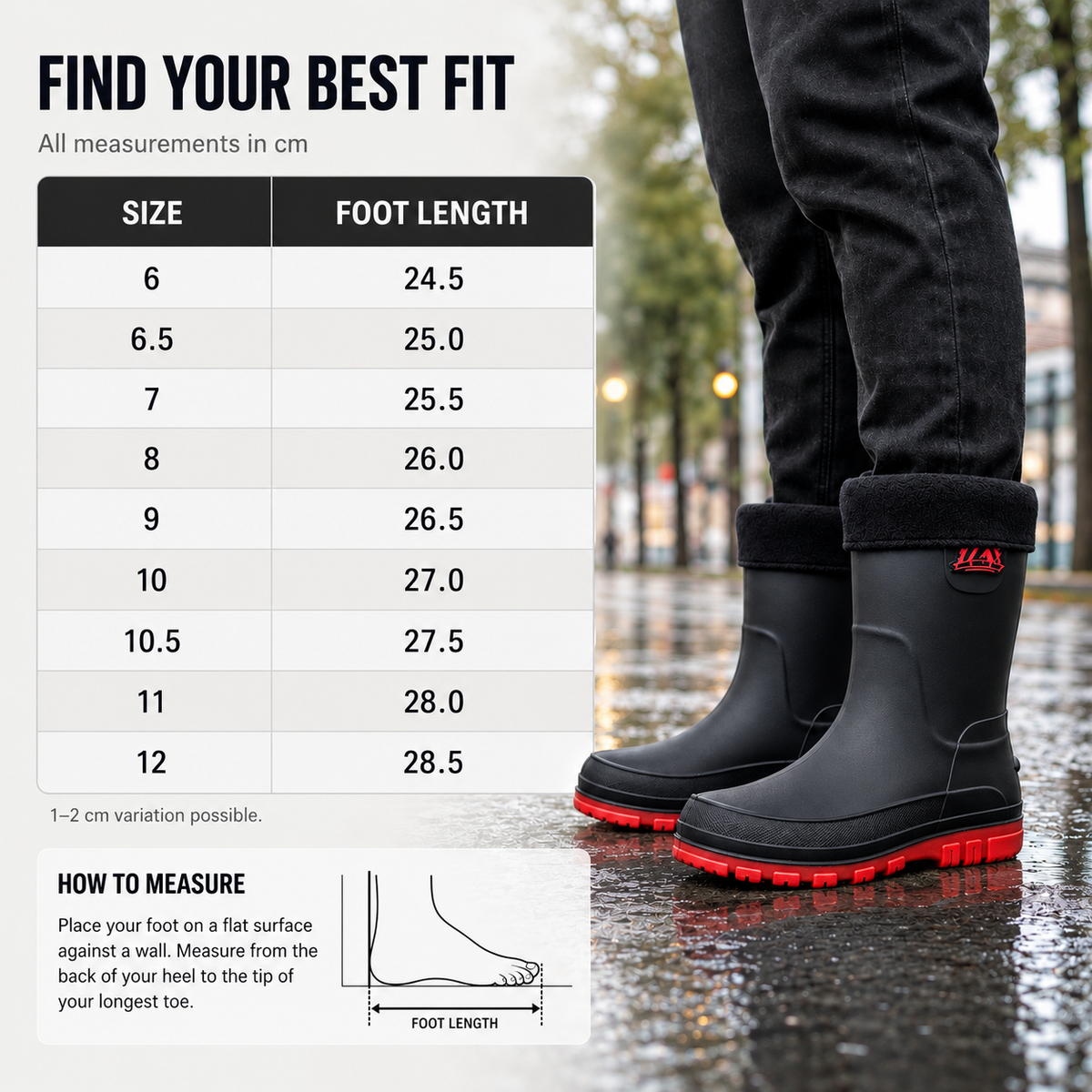 Insulated Men's Mid-Calf Rain Boots Non-Slip Waterproof Winter Boots Lined Outdoor Walking Shoes | Sansoti