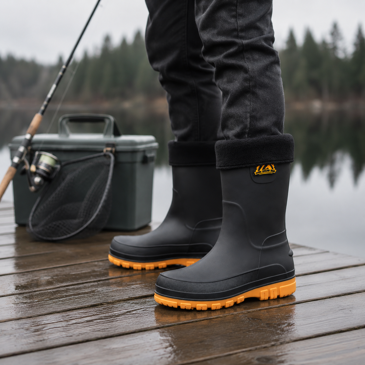 Insulated Men's Mid-Calf Rain Boots Non-Slip Waterproof Winter Boots Lined Outdoor Walking Shoes | Sansoti