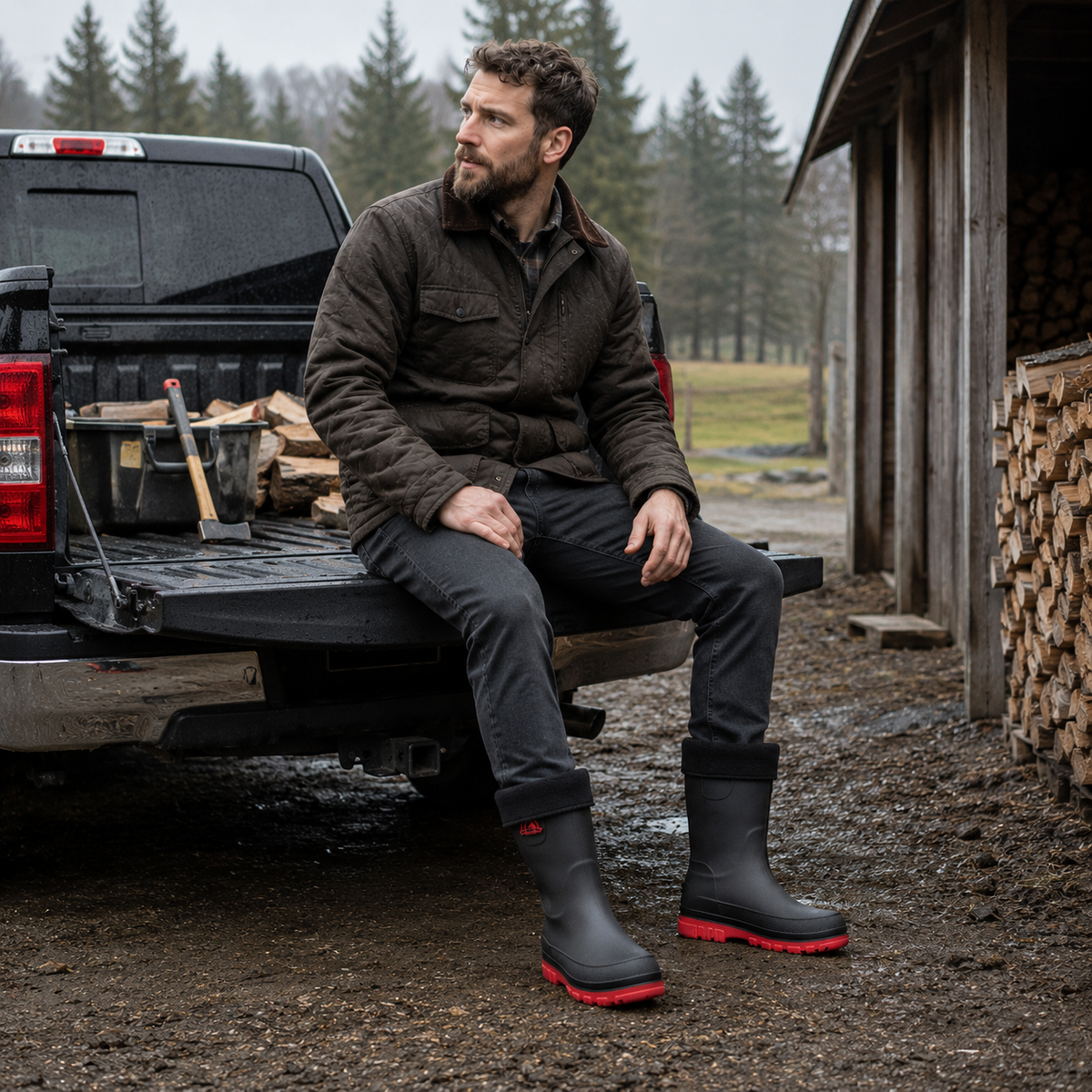 Insulated Men's Mid-Calf Rain Boots Non-Slip Waterproof Winter Boots Lined Outdoor Walking Shoes | Sansoti
