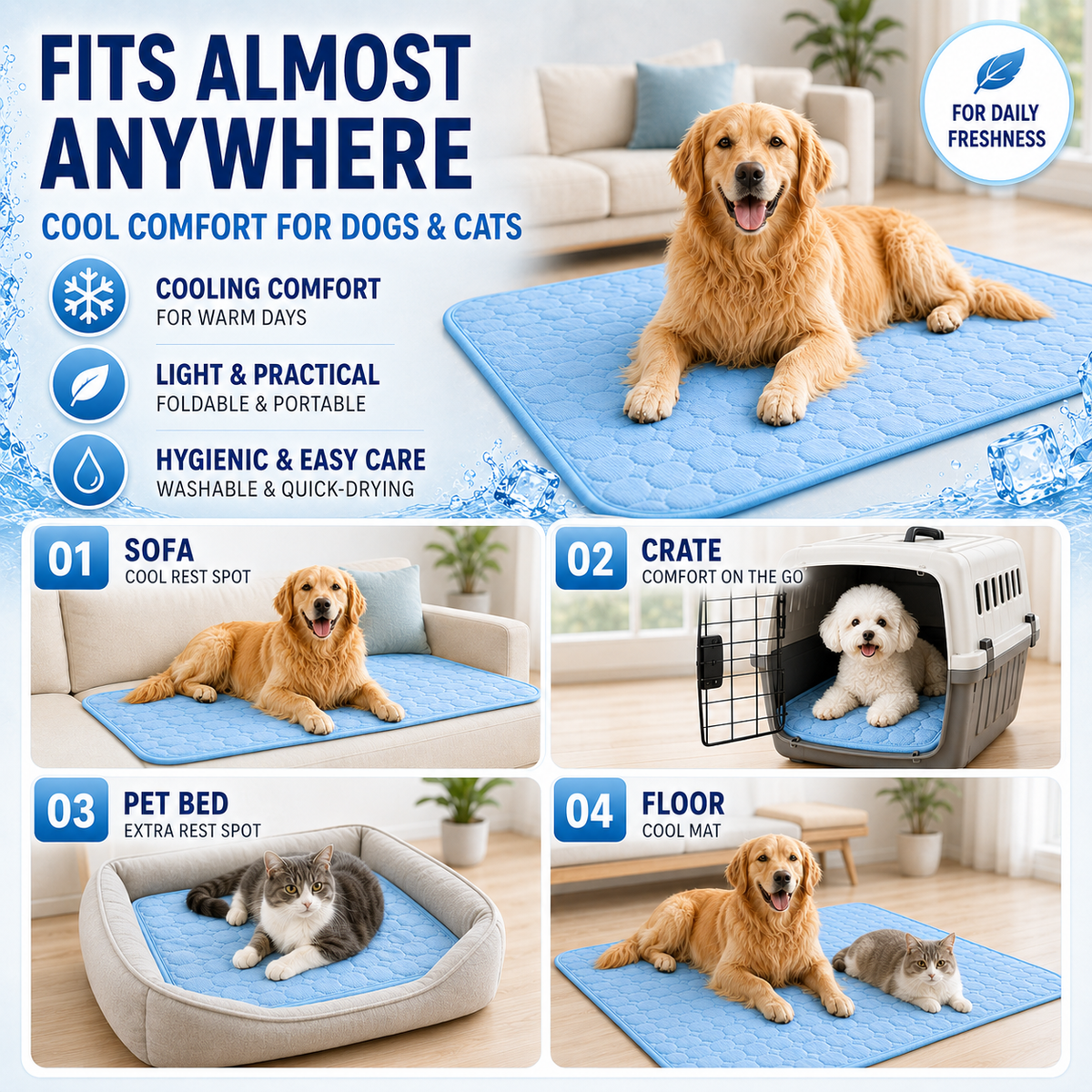 Washable Cooling Mat for Dogs and Cats 6 Sizes Breathable Cooling Cushion Pet Travel Mat Summer Cooling | Sansoti