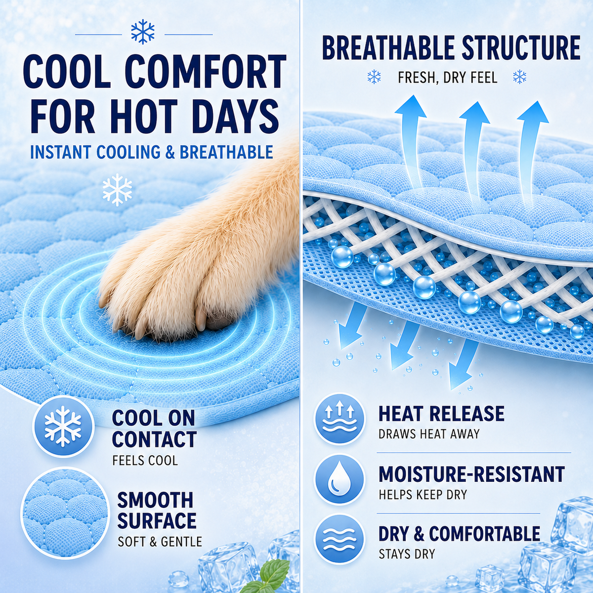 Washable Cooling Mat for Dogs and Cats 6 Sizes Breathable Cooling Cushion Pet Travel Mat Summer Cooling | Sansoti