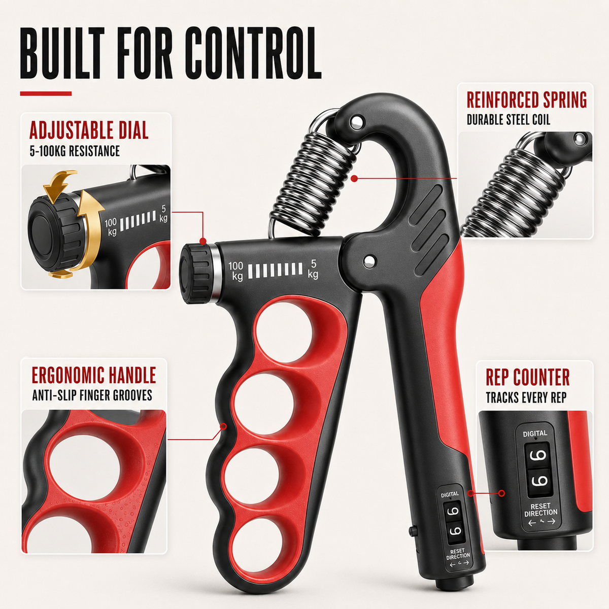 Adjustable Metal Hand Gripper Grip Strengthener Fitness Strength Training Rehabilitation Forearm Training Muscle Building | Sansoti