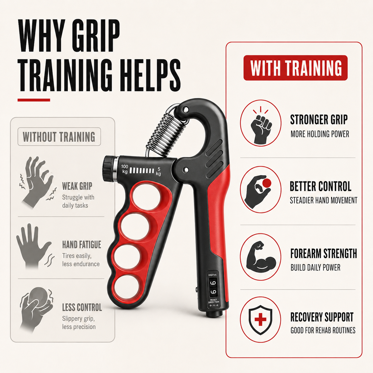 Adjustable Metal Hand Gripper Grip Strengthener Fitness Strength Training Rehabilitation Forearm Training Muscle Building | Sansoti