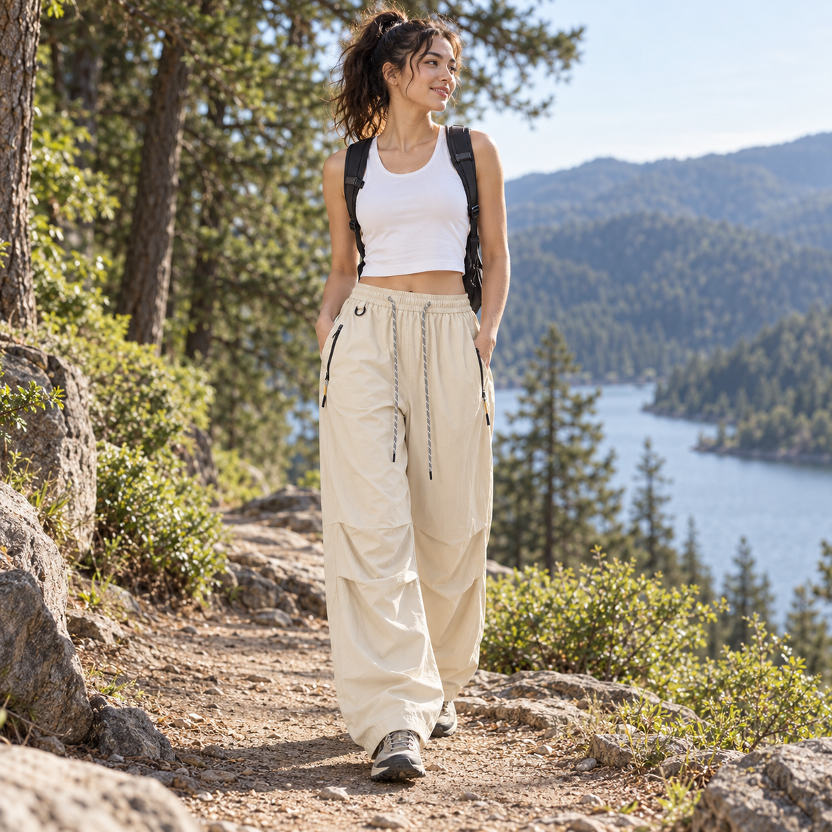 Wasserdichte Wanderhose für Damen mit elastischem Bund, verstellbaren Hosenbeinen, atmungsaktiv, für Outdoor, Hiking und Trekking | Sansoti