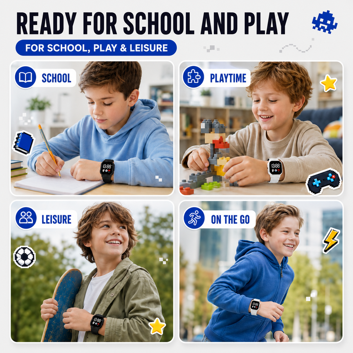 Digitale LED-Kinderuhr Astronaut, wasserdicht, mit Silikonarmband, Armbanduhr für Mädchen und Jungen zum Uhrzeitlernen | Sansoti