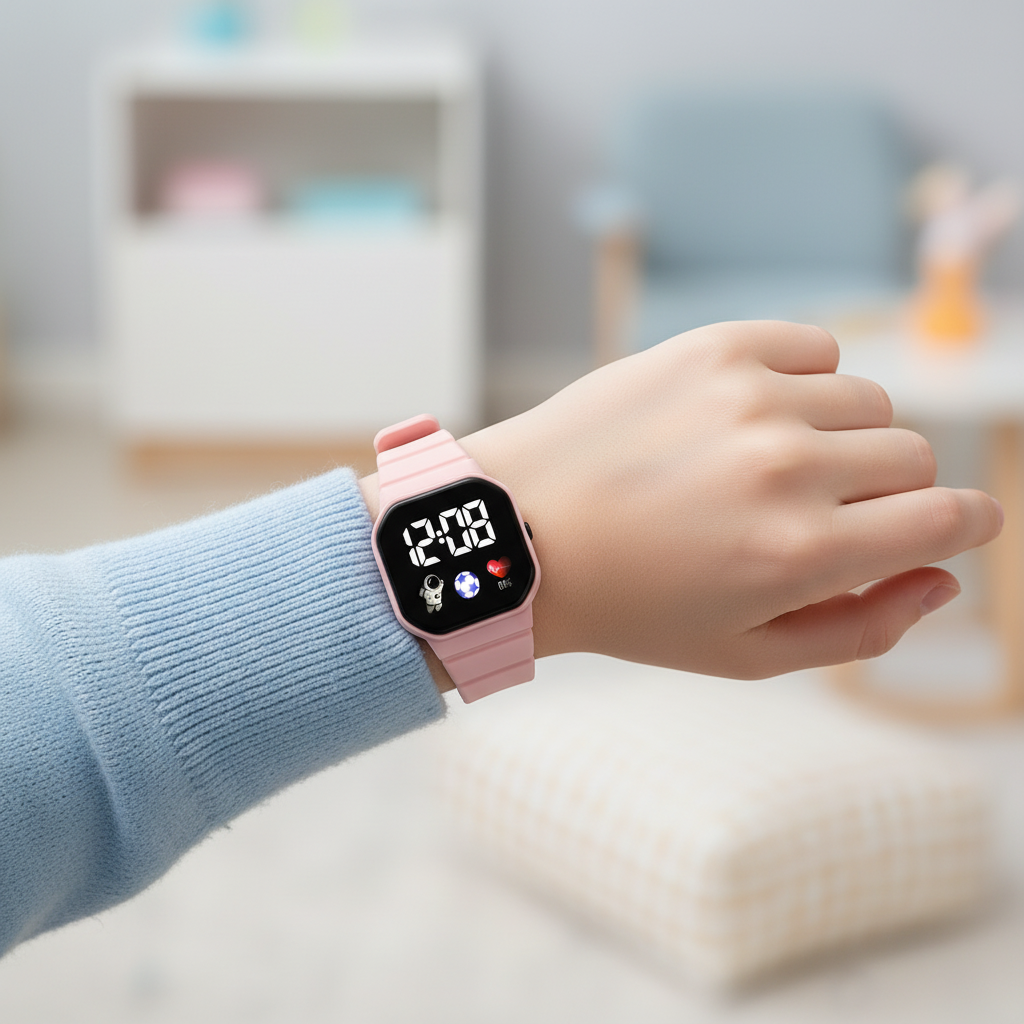Digitale LED-Kinderuhr Astronaut, wasserdicht, mit Silikonarmband, Armbanduhr für Mädchen und Jungen zum Uhrzeitlernen | Sansoti