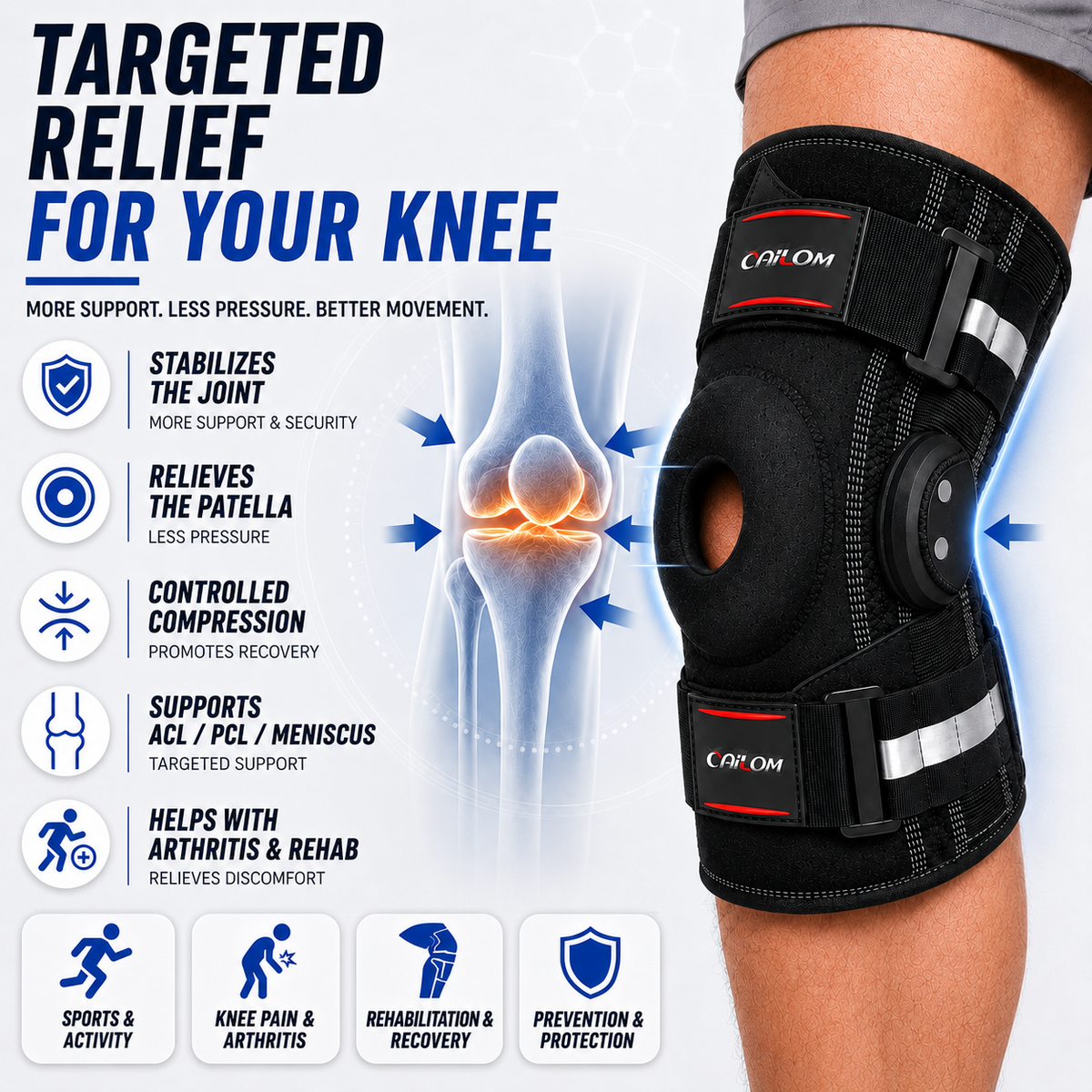 Hinged Knee Brace with Side Stabilizers for Joint Protection Pain Relief and Sports Support | Sansoti
