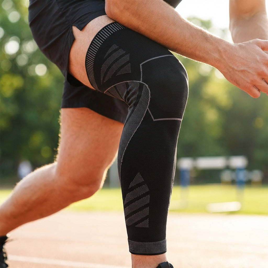 Full-Leg Compression Sleeve, Sports Support, Knee Stability, Black, Running, Fitness, Training | Sansoti