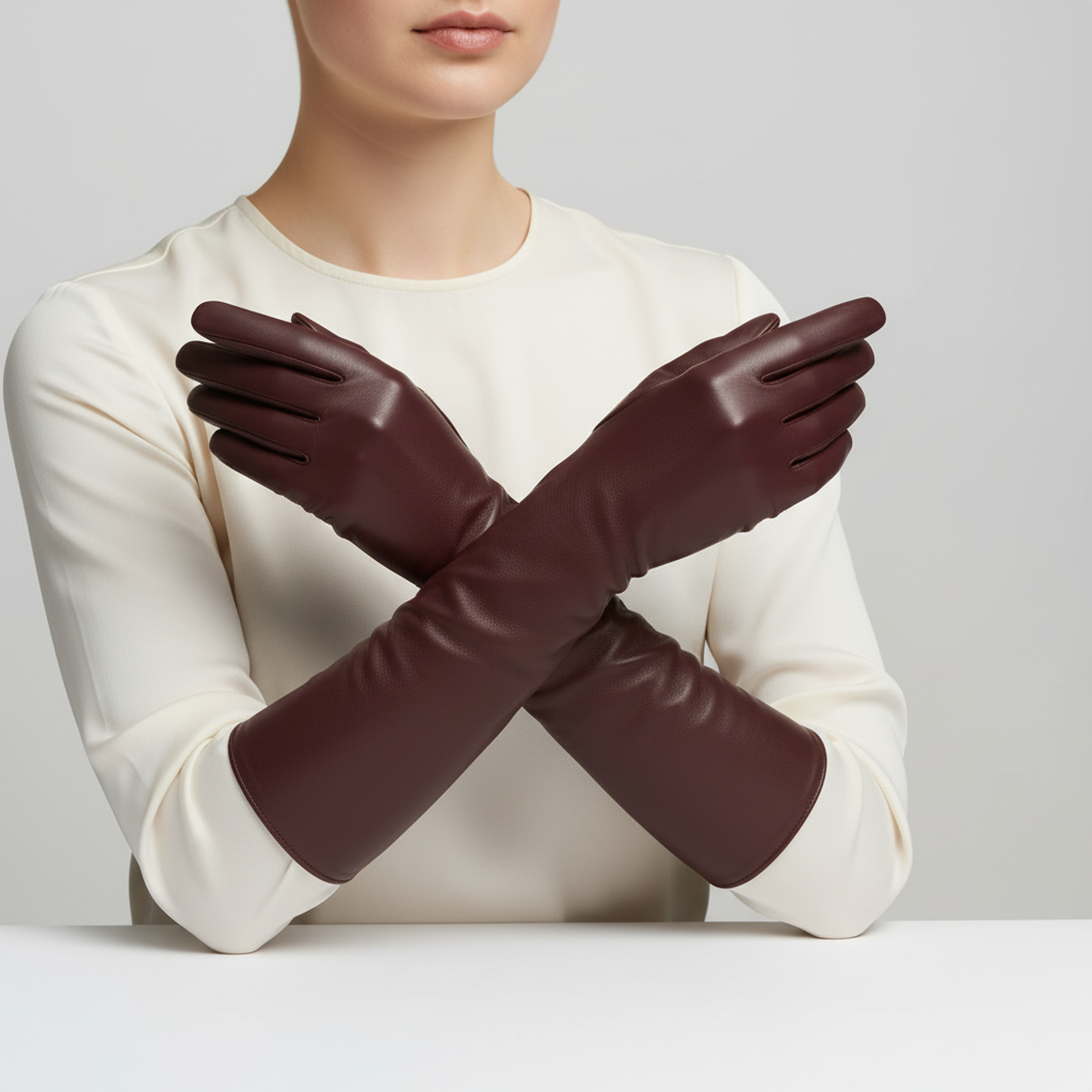 Lange Lederhandschuhe für Damen bis zum Ellenbogen, Winterhandschuhe, gefüttert, warm, modisch, elegant, touchscreenfähig | Sansoti